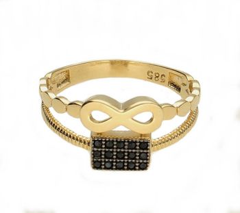 Złoty pierścionek damski z czarnymi cyrkoniami i znakiem nieskończoności DIA-PRS-10451-585 (2).jpg