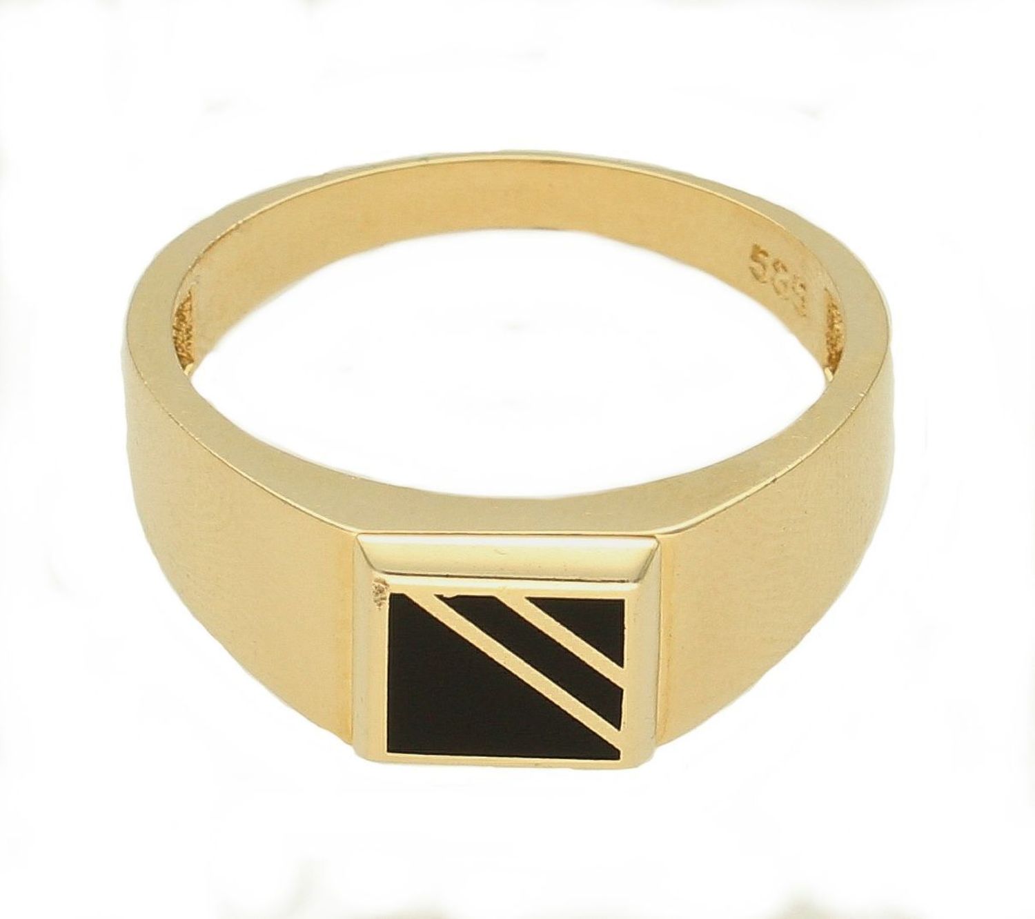 Złoty sygnet męski o kwadratowej formie wypełnionej czarną emalią 585 DIA-PRS-10456-585 Złoty męski  sygnet wykonany z żółtego złota próby 585. Męska złota biżuteria idealna na prezent (2).jpg