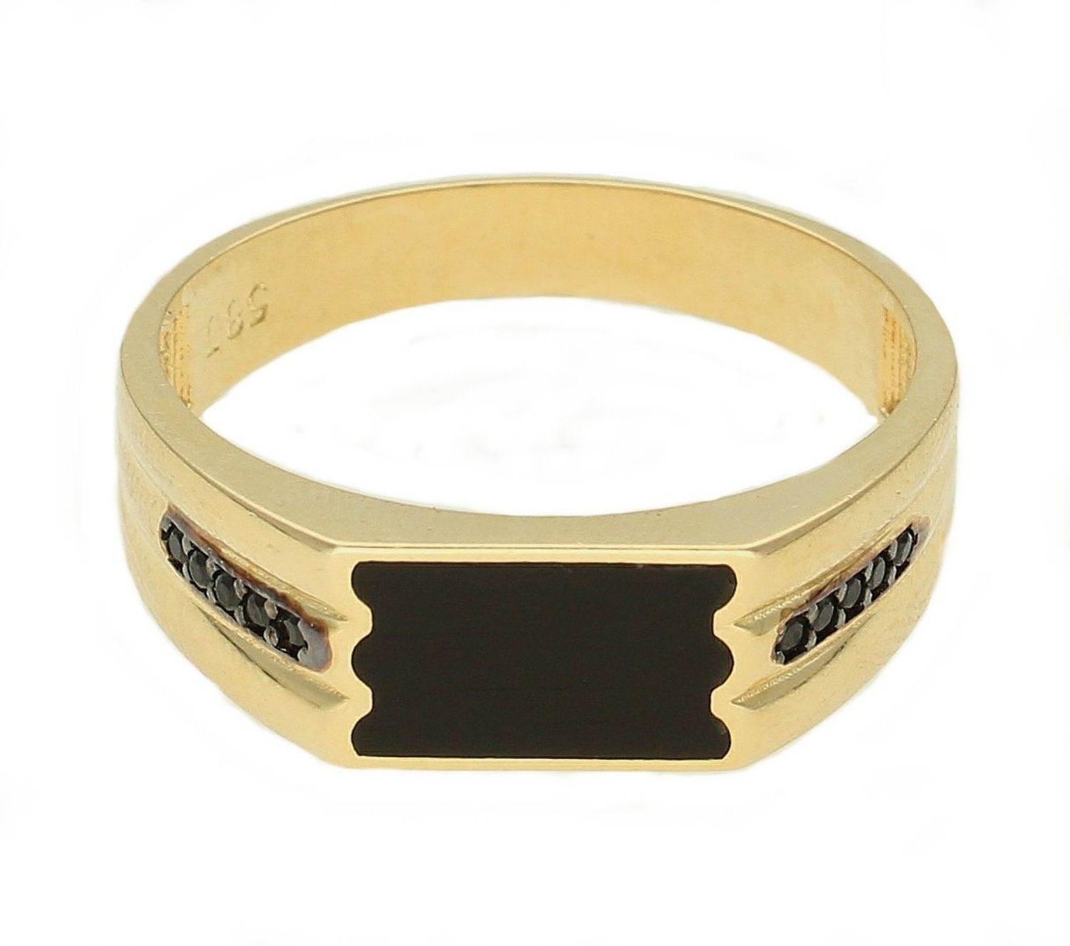Złoty sygnet męski 585 o prostokątnej formie z Czarnymi elementami DIA-PRS-10458-585 Złoty męski  sygnet wykonany z żółtego złota próby 585. Męska złota biżuteria idealna na prezent (1).jpg