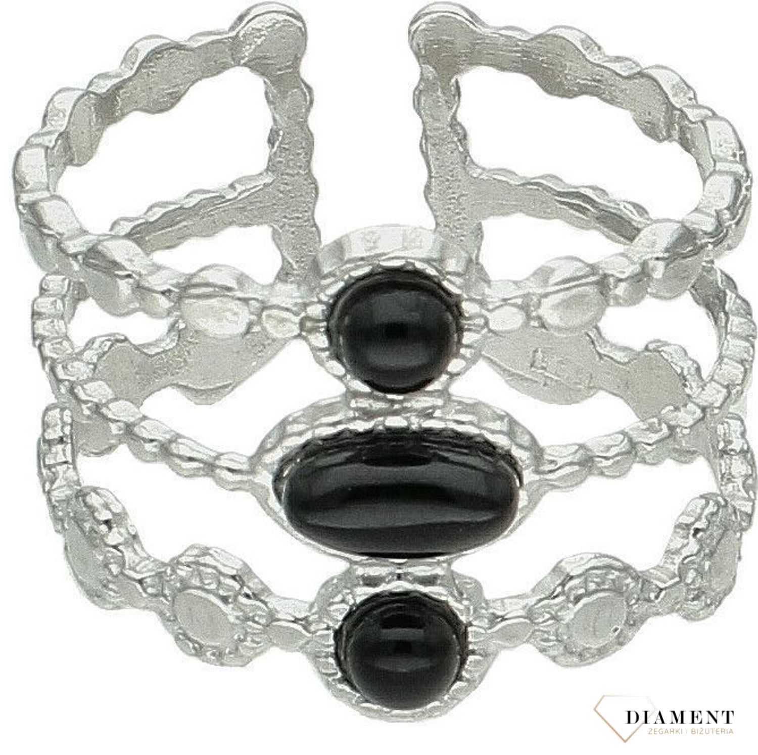 Srebrny pierścionek damski 925 szeroki z onyksem rozmiar 16 DIA-PRS-10660-925. Szeroki pierścionek. Potrójny pierścionek srebrny. Srebrny pierścionek dla kobiety. Pierścionek srebrny damski na prezent.2.jpg