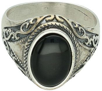 Srebrny sygnet męski 925 z czarnym kamieniem i zdobionymi bokami DIA-PRS-10671-925.jpg