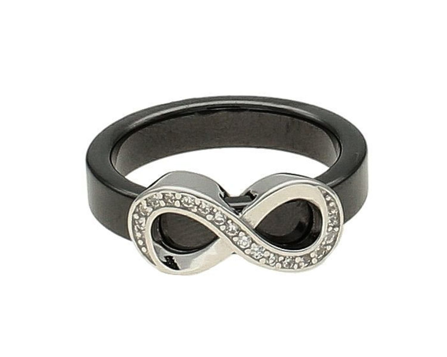 Czarna ceramika pierścionek srebro damski 925 czarna nieskończoność DIA-PRS-10688-925.  Srebrny damski pierścionek. Pierścionek srebrny damski. Pierścionek z czarną ceramiką. Srebrny pierścionek z nieskończonością. 2.jpg