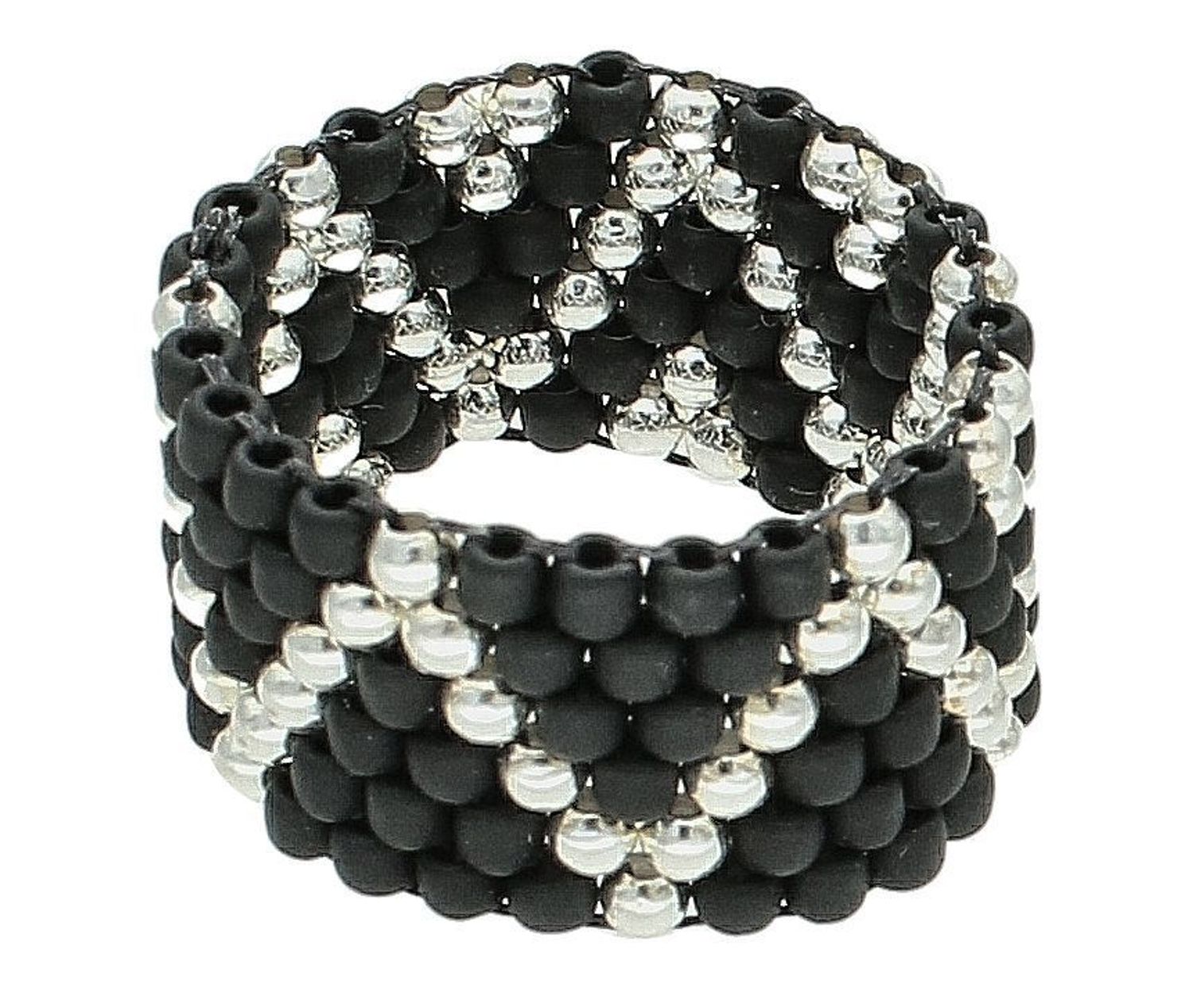 Pierścionek damski Koraliki MIYUKI szeroka obrączka z koralików srebrno-czarna DIA-PRS-10794-INNE. Ręcznie wykonany pierścionek z koralików. Idealny pomysł na prezent dla każdej kobiety. Pierścionek w stylu etno. Pierścionek rękodzieło.jpg