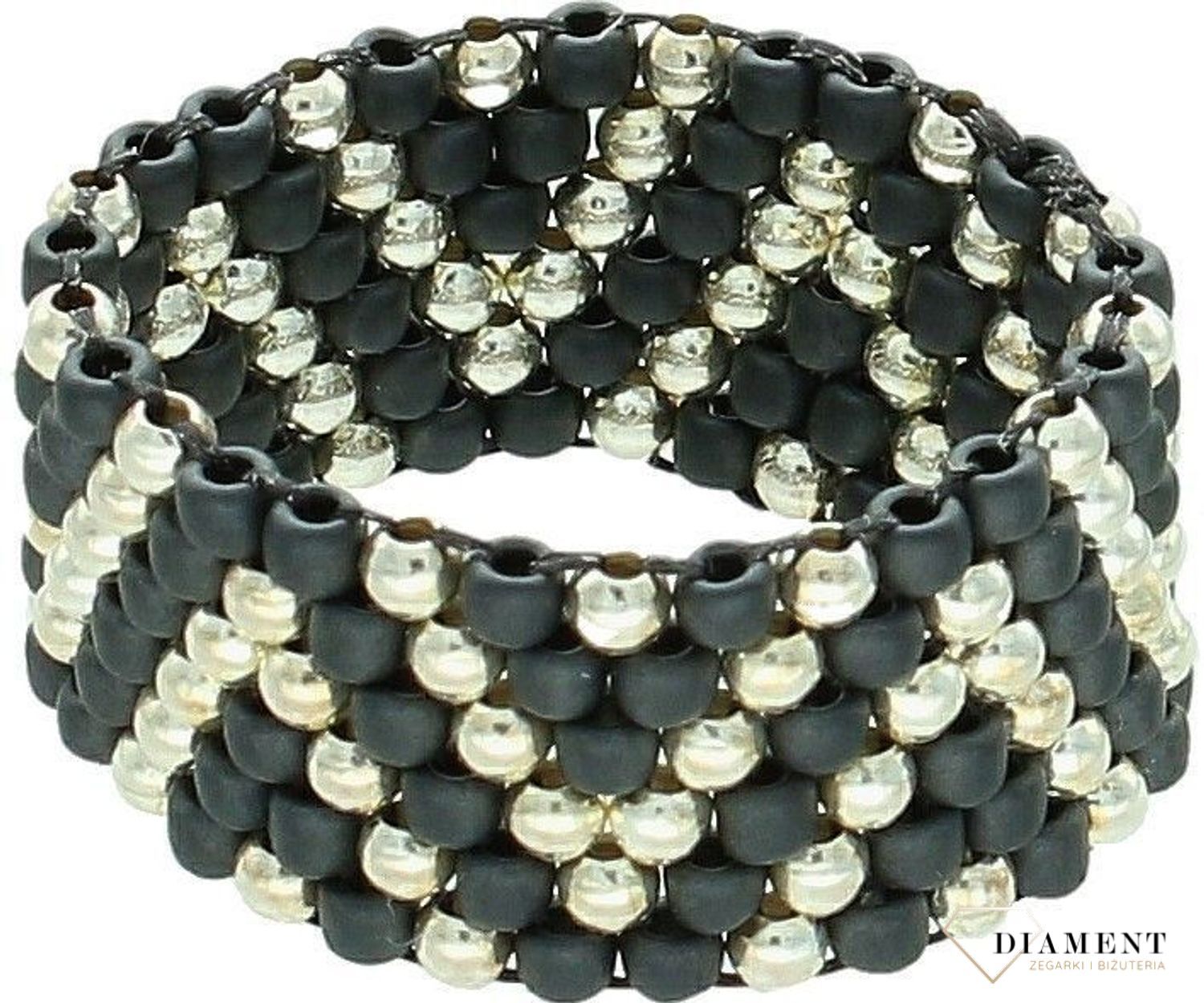 Pierścionek damski szeroka obrączka z koralików szaro srebrna DIA-PRS-10795-INNE. Ręcznie wykonany pierścionek z koralików. Idealny pomysł na prezent dla każdej kobiety. Pierścionek w stylu etno. Pierścionek rękodzieło z koralików.2.jpg