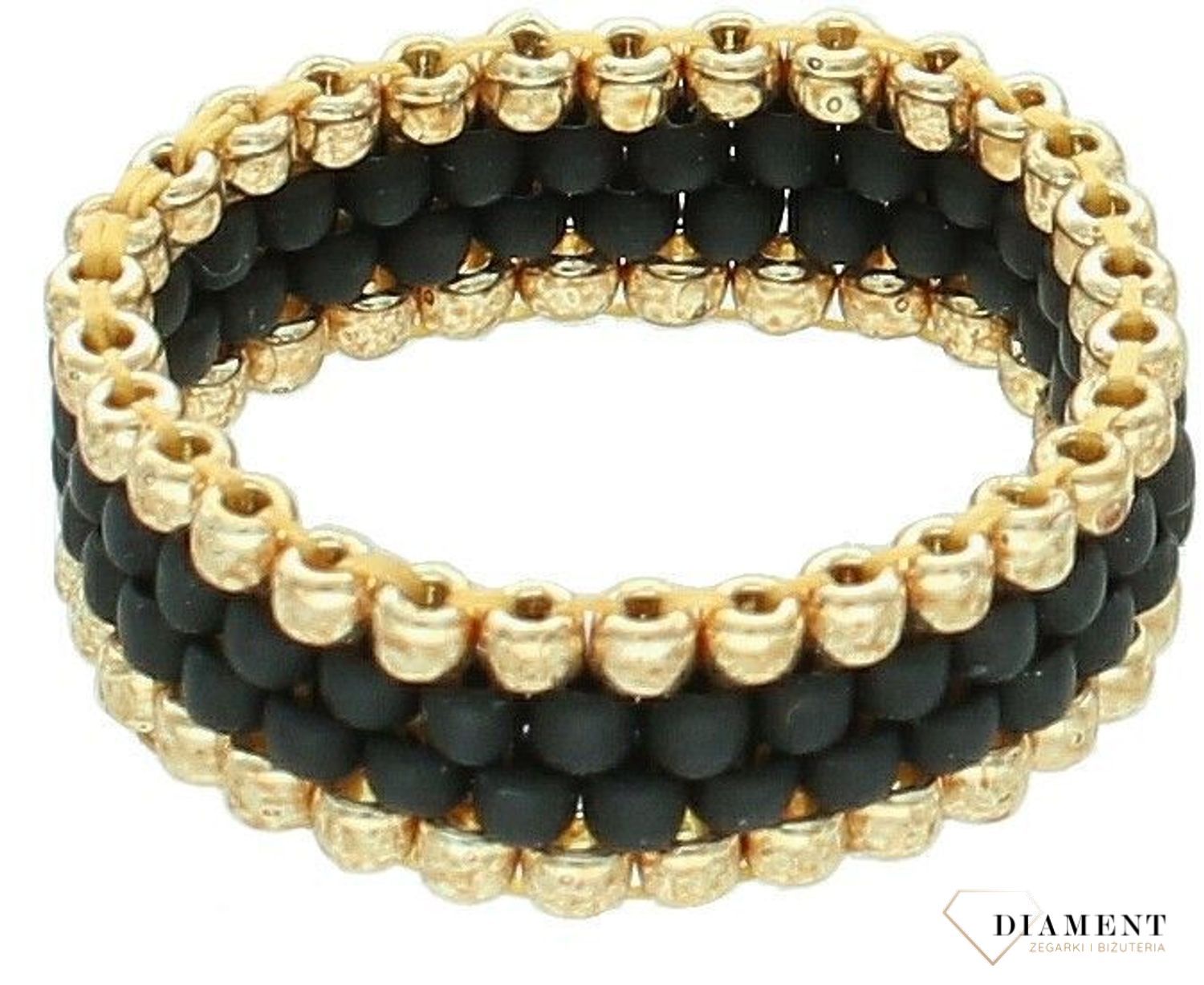 Pierścionek damski szeroka obrączka z koralików czarno złota DIA-PRS-10796-INNE. Ręcznie wykonany pierścionek z koralików. Idealny pomysł na prezent dla każdej kobiety. Pierścionek w stylu etno. Pierścionek rękodzieło z koralików.1.jpg