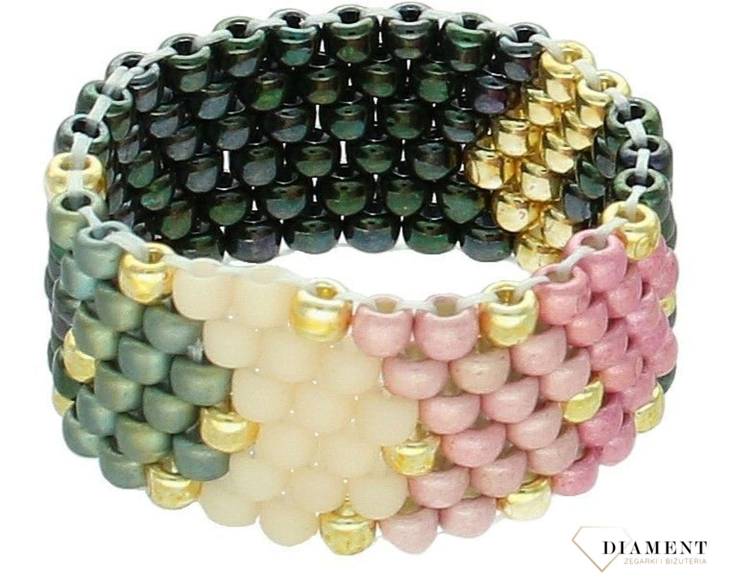 Pierścionek damski szeroka obrączka z koralików wielokolorowa DIA-PRS-10800-INNE. Ręcznie wykonany pierścionek z koralików. Idealny pomysł na prezent dla każdej kobiety. Pierścionek w stylu etno. Pierścionek rękodzieło z koralików..jpg