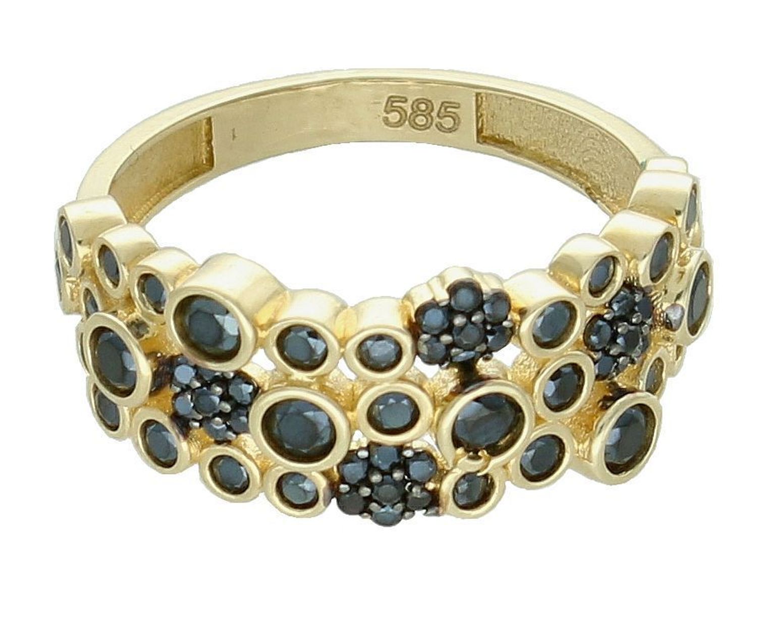 Złoty pierścionek damski 585 z czarnymi drobnymi cyrkoniami rozmiar 15 DIA-PRS-10882-585. Złoty pierścionek damski. Złoty pierścionek z cyrkoniami. Pierścionek złoty zaręczynowy. Pierścionek złoty próby 585. Złoty pierścionek na prezen.jpg