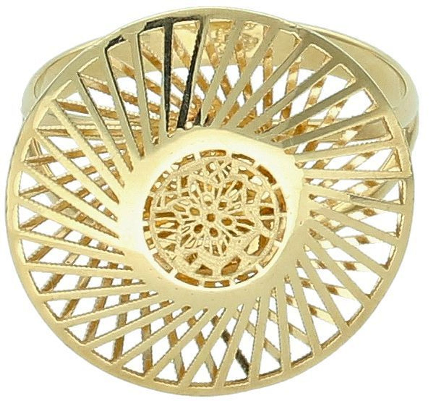 Złoty pierścionek ozdobiony ażurowym wzorem próba 585 rozmiar 18, DIA-PRS-11001-585. Ten wyjątkowy złoty pierścionek, wykonany z wysokiej jakości złota próby 585, wyróżnia się niezwykłym, 1.jpg