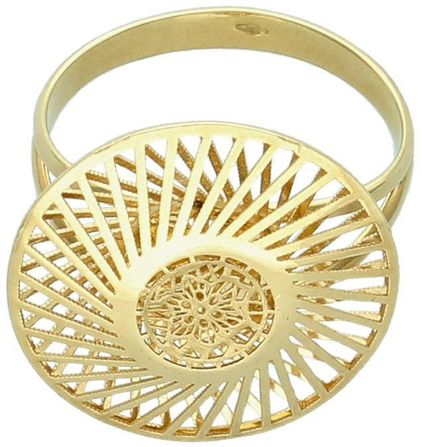 Złoty pierścionek ozdobiony ażurowym wzorem próba 585 rozmiar 18, DIA-PRS-11001-585. Ten wyjątkowy złoty pierścionek, wykonany z wysokiej jakości złota próby 585, wyróżnia się niezwykłym, 1.jpg