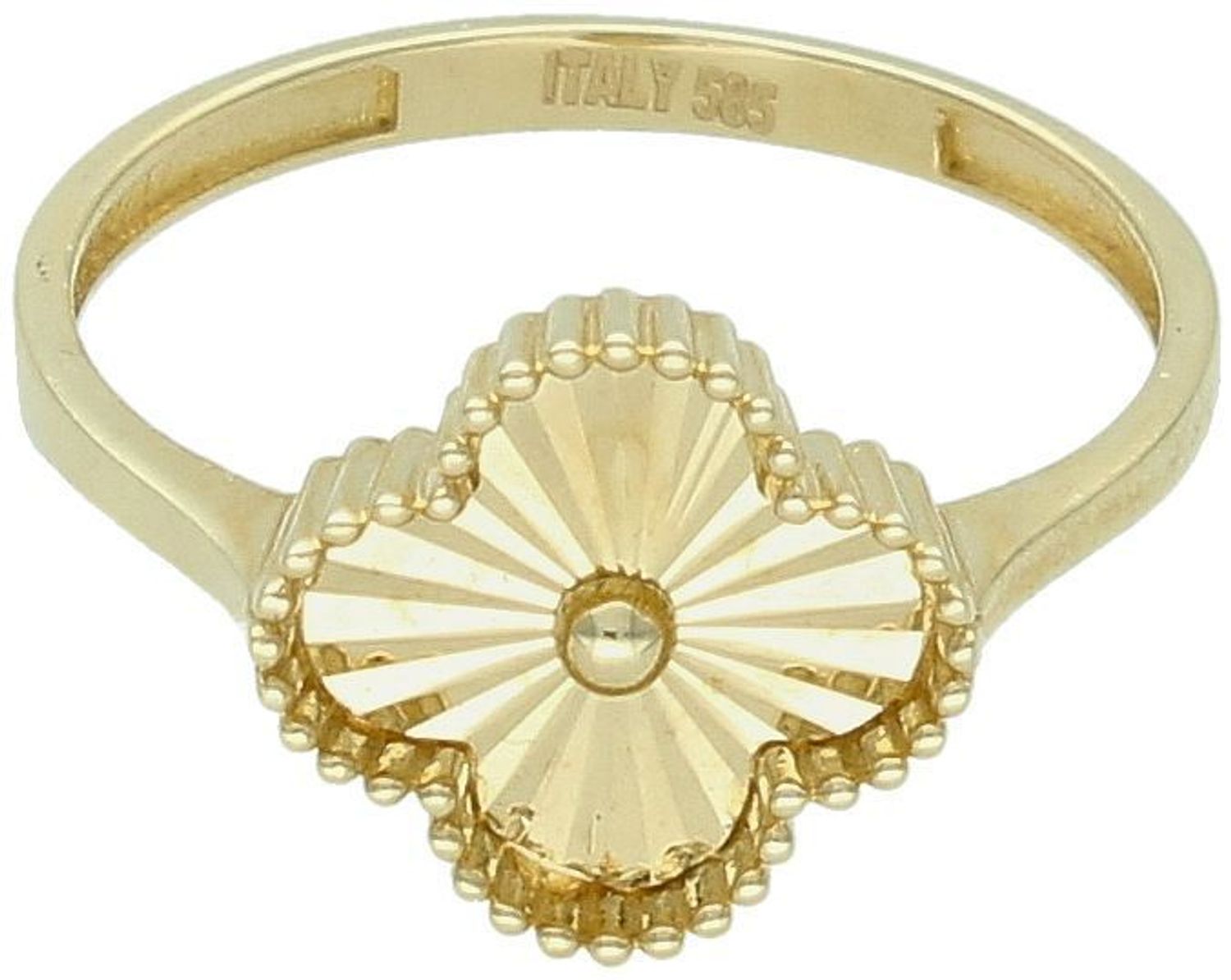 Złoty pierścionek damski 585 Grawerowany kwiatek DIA-PRS-11005-585. Niezwykle szykowny i stylowy pierścionek wykonany z najwyższej jakości 14–karatowego żółtego złota to elegancki dodatek 1.jpg