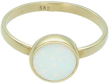 Złoty pierścionek damski z okrągłym syntetycznym opalem, próba 585. Rozmiar 15, waga 1,63 g, ozdoba 8 mm, szyna 2 mm. Model DIA-PRS-11069-585 – wyjątkowa gra barw i elegancji.1.jpg