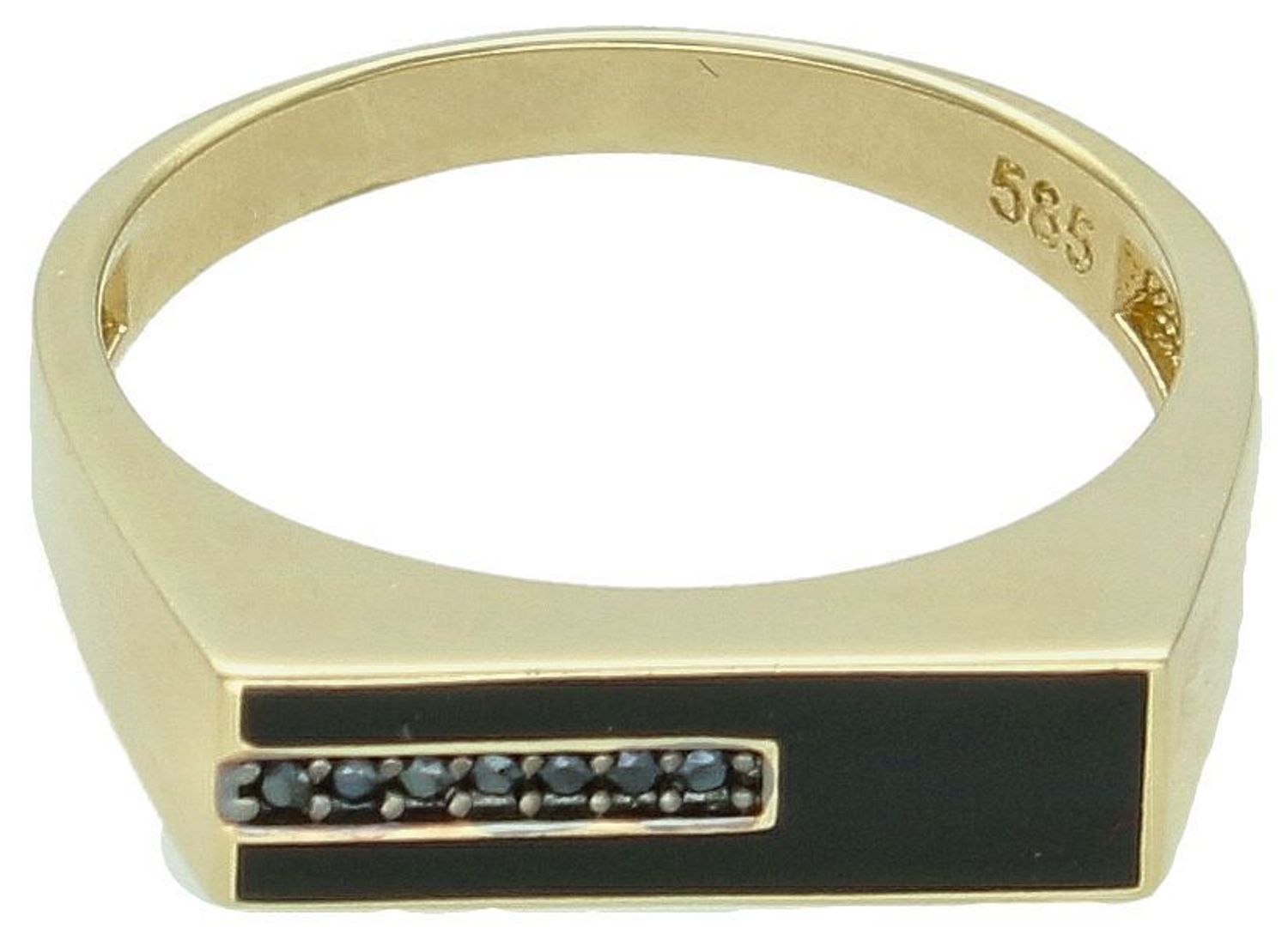 Złoty pierścionek z czarną emalią i cyrkonią próba 585, DIA-PRS-11072-585. Złoty pierścionek z prostym designem, czarną emalią i czarnymi cyrkoniami to wyjątkowa biżuteria, która łączy 1.jpg