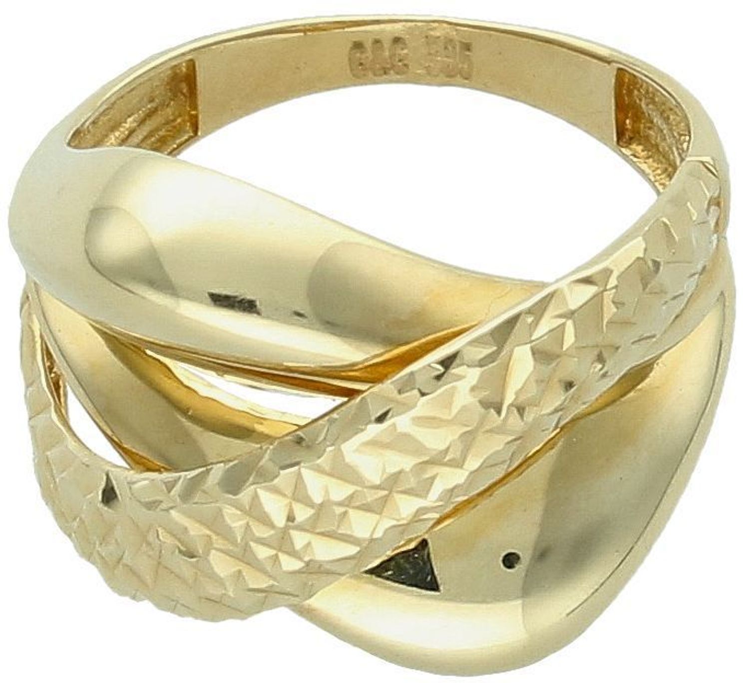 Złoty pierścionek gładki z grawerowanymi elementami próba 585 rozmiar 15, DIA-PRS-11076-585.  Złoty pierścionek gładki z grawerowanymi elementami to elegancka biżuteria, która łączy prostotę z 1.jpg