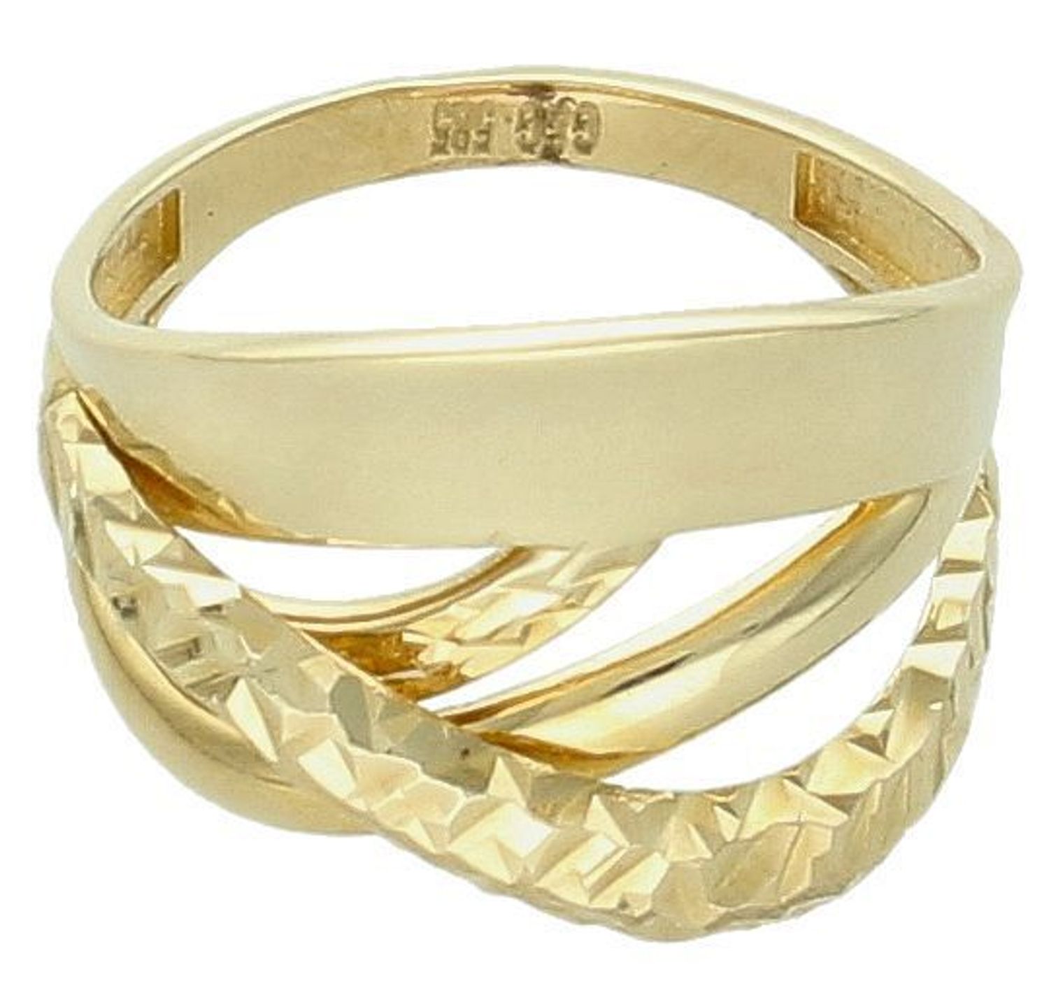 Złoty pierścionek gładki z grawerowanymi elementami próba 585 rozmiar 16, DIA-PRS-11079-58. Złoty pierścionek damski o nowoczesnej formie idealnie 3.jpg