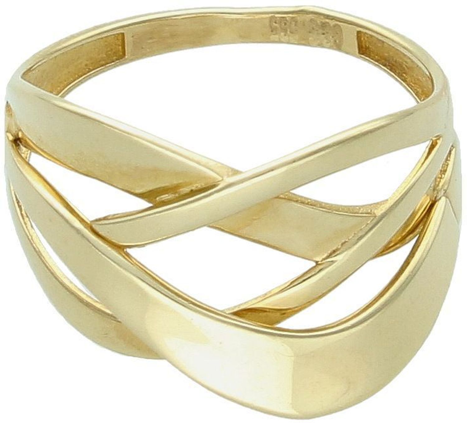 Złoty pierścionek damski próby 585 z plecionym wzorem. Górna część 1,3 cm, szyna 2 mm, waga 2,84 g. DIA-PRS-11081-585 – klasyka i delikatność w jednym.1.jpg