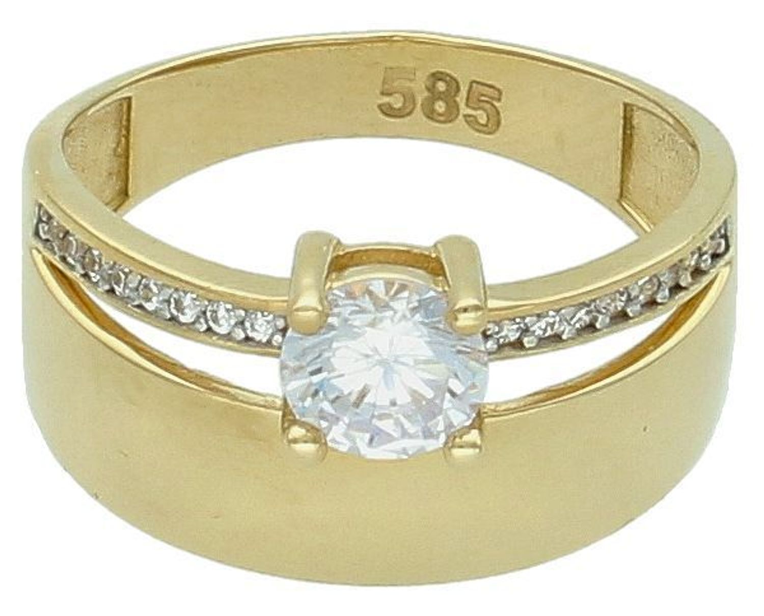 Złoty pierścionek obrączka z pierścionkiem zaręczynowym próba 585, DIA-PRS-11084-585. Złoty pierścionek przypominający obrączkę z 1.jpg