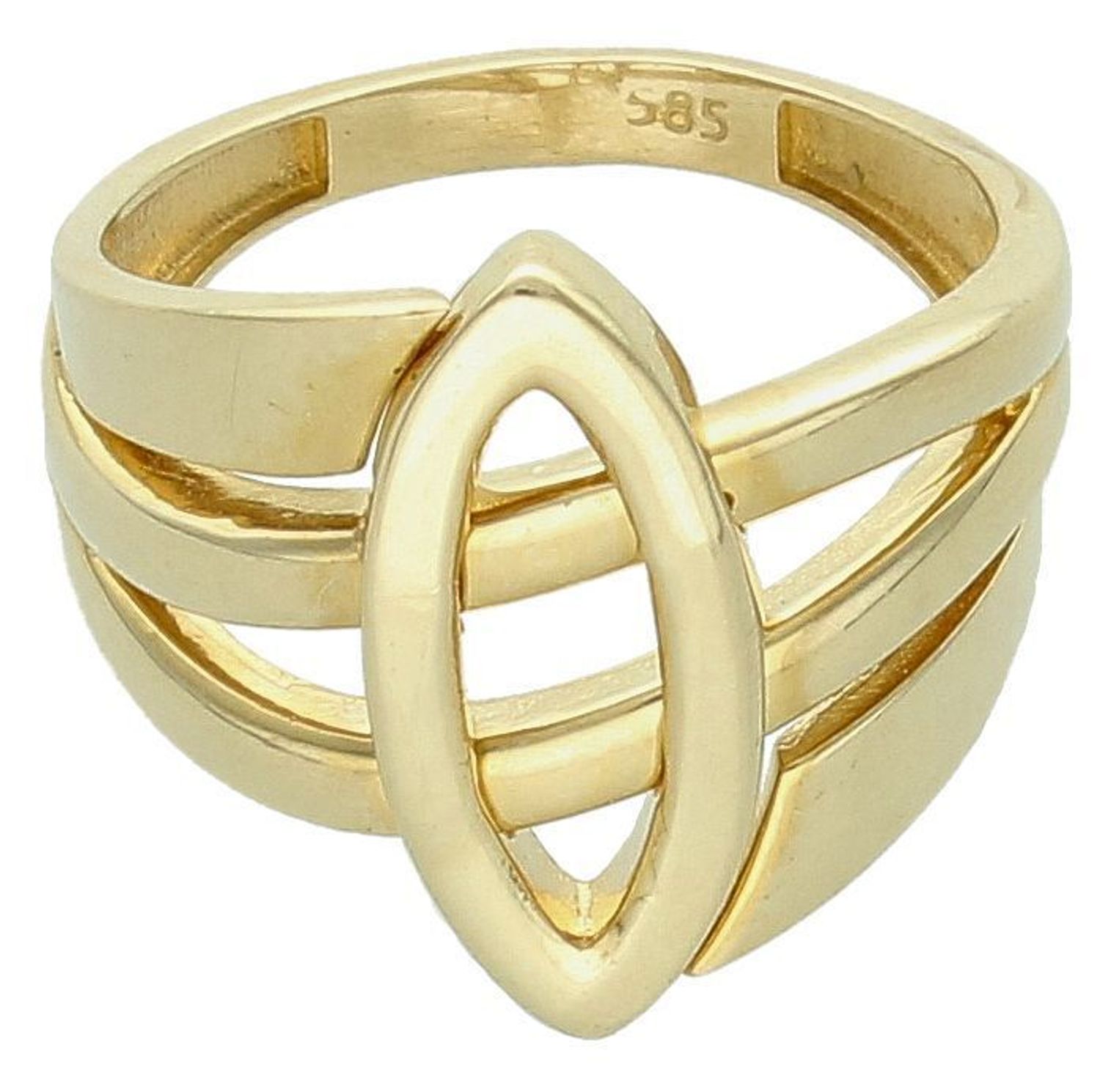 Złoty pierścionek gładki z elementem ozdobnym próba 585 rozmiar 17, DIA-PRS-11089-585. Złoty pierścionek szeroki, gładki, w formie plecionki z ozdobnym kółkiem, to bardzo stylowy wybór, który 1.jpg