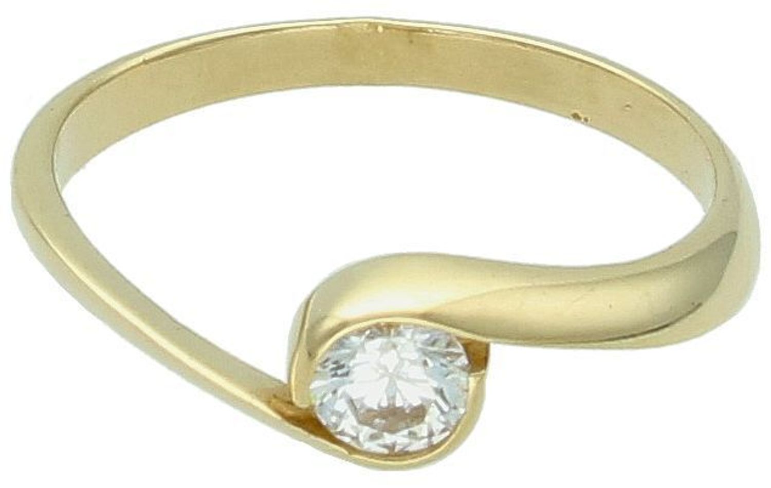 Złoty pierścionek falisty z pojedynczą cyrkonią próba 585 rozmiar 18, DIA-PRS-11138-585. Złoty pierścionek falisty z jedną cyrkonią to bardzo elegancki i delikatny wyb1.jpg