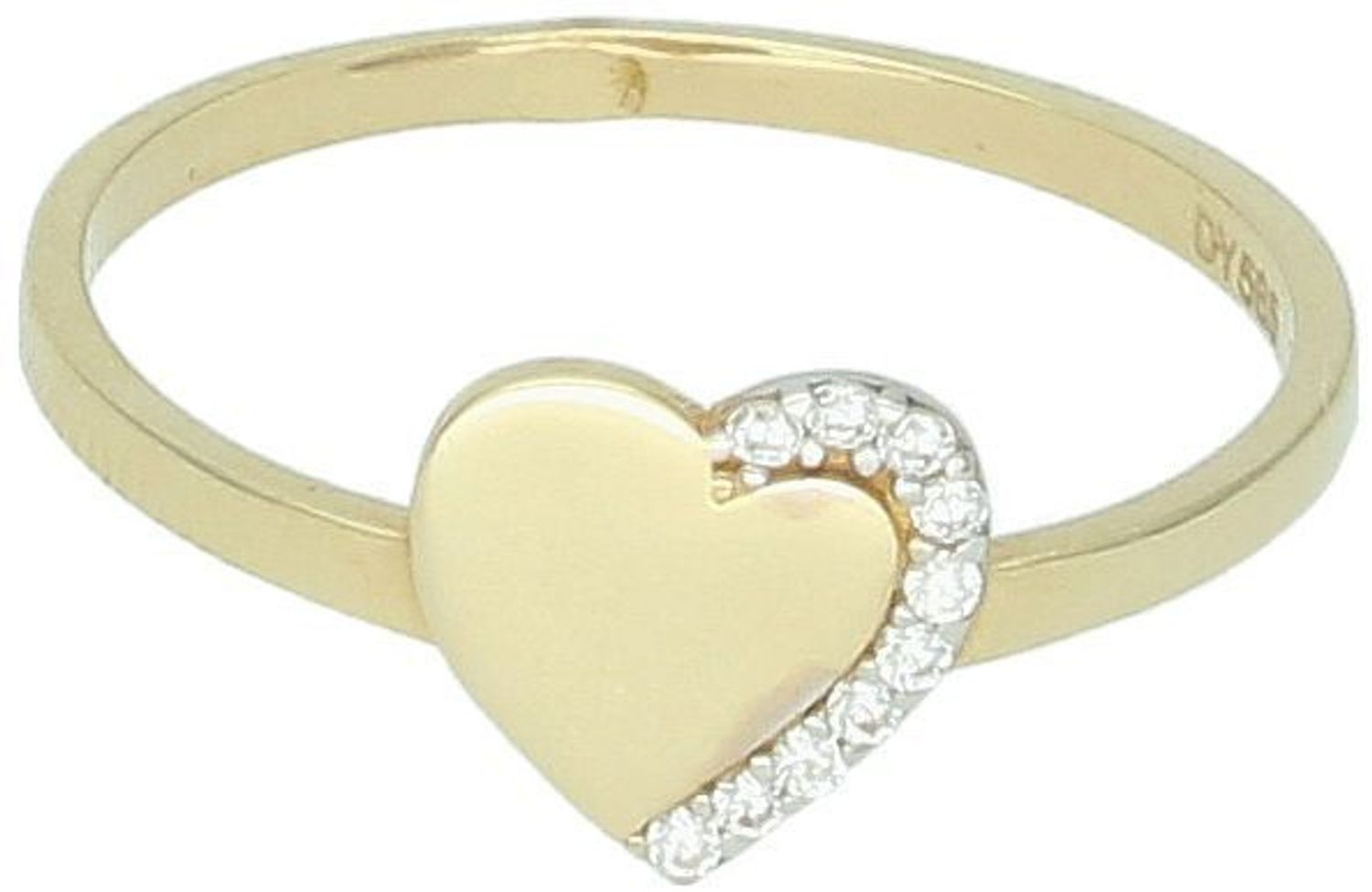 Złoty pierścionek damski DIA-PRS-11139-585 z sercem i pasem cyrkonii. Próba 585, element ozdobny 8x8 mm, szyna 1 mm, rozmiar 16. Romantyczna i delikatna biżuteria.1.jpg