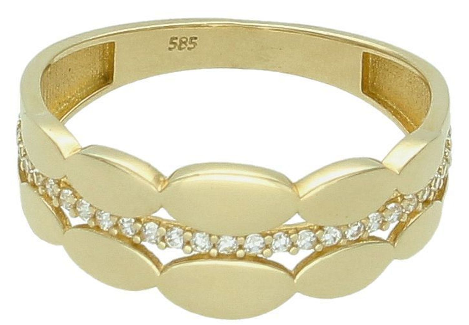 Ozdobny pierścionek złoty 585 z białymi cyrkoniami DIA-PRS-11143-585 Złoty pierścionek 585 z białymi cyrkoniami. Złoty pierścionek próba 585. Pierścionek został wykonany z 1.jpg