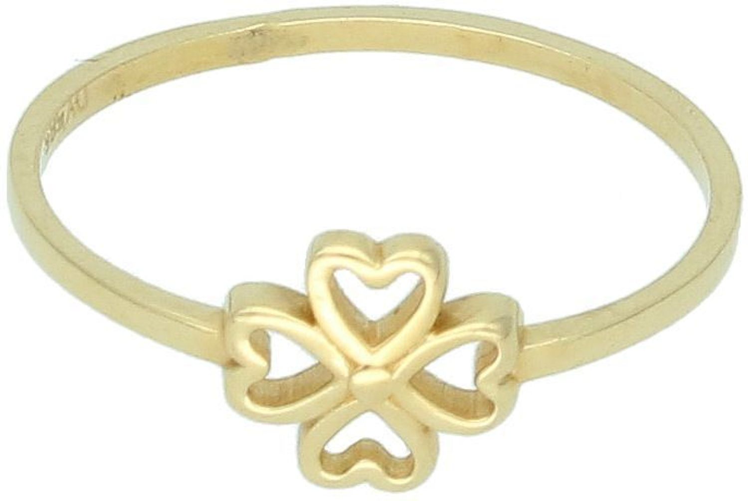 Złoty pierścionek damski 585 z motywem koniczynki – DIA-PRS-11144-585. Waga 1,35 g, delikatna szyna 1 mm, rozmiar 18. Symboliczna biżuteria na szczęście.1.jpg