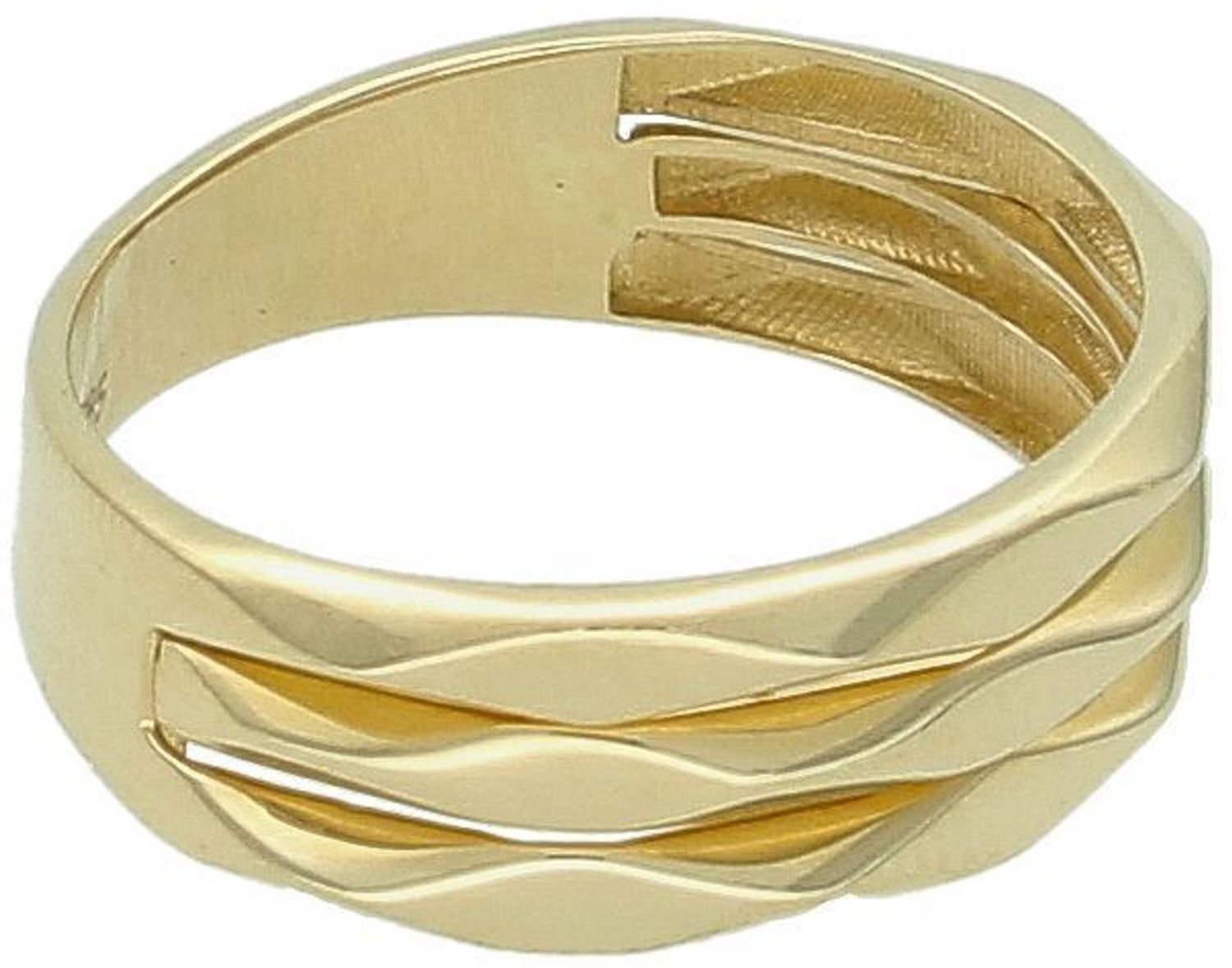 Złoty pierścionek trzy grawerowane obrączki próba 585 rozmiar 16, DIA-PRS-11151-585. 💍 Złoty pierścionek z trzema grawerowanymi obrączkami. Wykonany z próby 585. Jego wyjątkowy design, z trzema.jpg