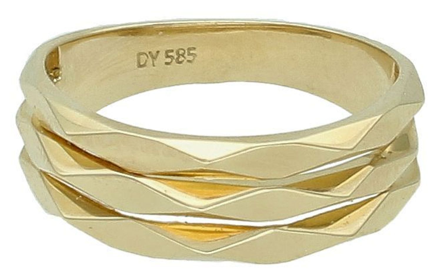 Złoty pierścionek 585 szeroki fasetowany DIA-PRS-11152-585  Pierścionek złoty wykończony wyjątkowymi detalami o misternym szlifie. Połączenie delikatnych refleksów złota wspaniale uzupełni 1.jpg