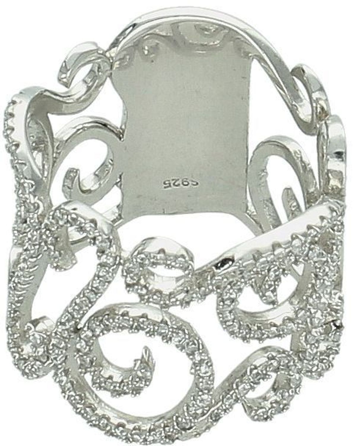 Srebrny pierścionek próby 925, szeroki (1,8 cm), ażurowy, zdobiony cyrkoniami. Waga 6,63 g. Model DIA-PRS-11163-925 – efektowny i elegancki dodatek.1.jpg