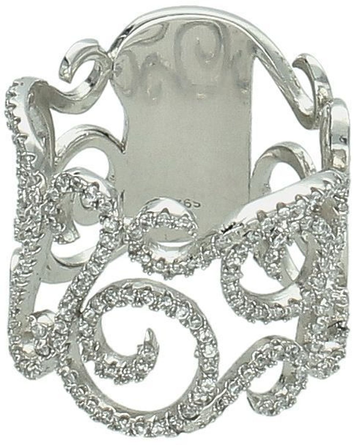 Srebrny pierścionek próby 925, szeroki (1,8 cm), ażurowy, zdobiony cyrkoniami. Waga 6,63 g. Model DIA-PRS-11163-925 – efektowny i elegancki dodatek.1.jpg