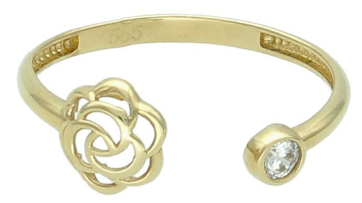 Pierścionek złoty kontur róży z cyrkonią 585 DIA-PRS-11401-585  Złoty pierścionek 585 nowoczesny wzór o gładkiej powierzchni. Ten piękny, elegancki pierścionek wykonano z 2.jpg