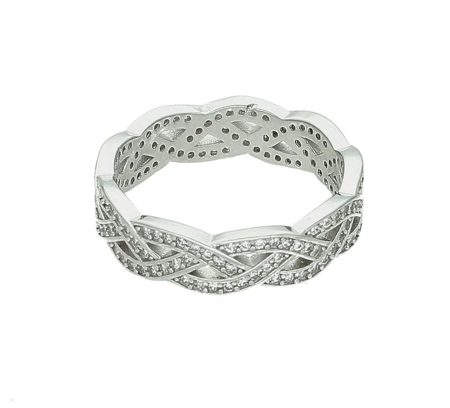 Srebrny pierścionek damski 925 pleciona obrączka z cyrkoniami DIA-PRS-11604-925. Srebrny pierścionek damski. Pierścionek damski z cyrkoniami. Srebrny pierścionek na prezent dla kobiety 2.jpg