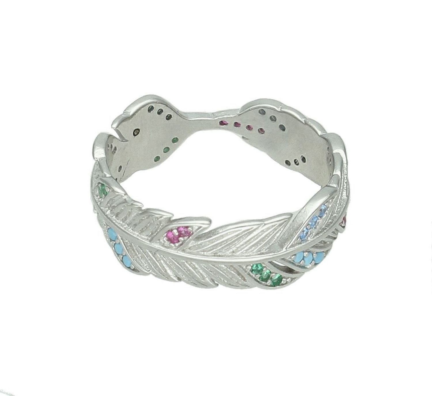 Srebrny pierścionek damski 925 pióro liść z kolorowymi cyrkoniami  DIA-PRS-11607-925. Srebrny pierścionek damski. Pierścionek damski z cyrkoniami. Srebrny pierścionek obrączka. Srebrny pierścionek na prezent dla kobiety..jpg