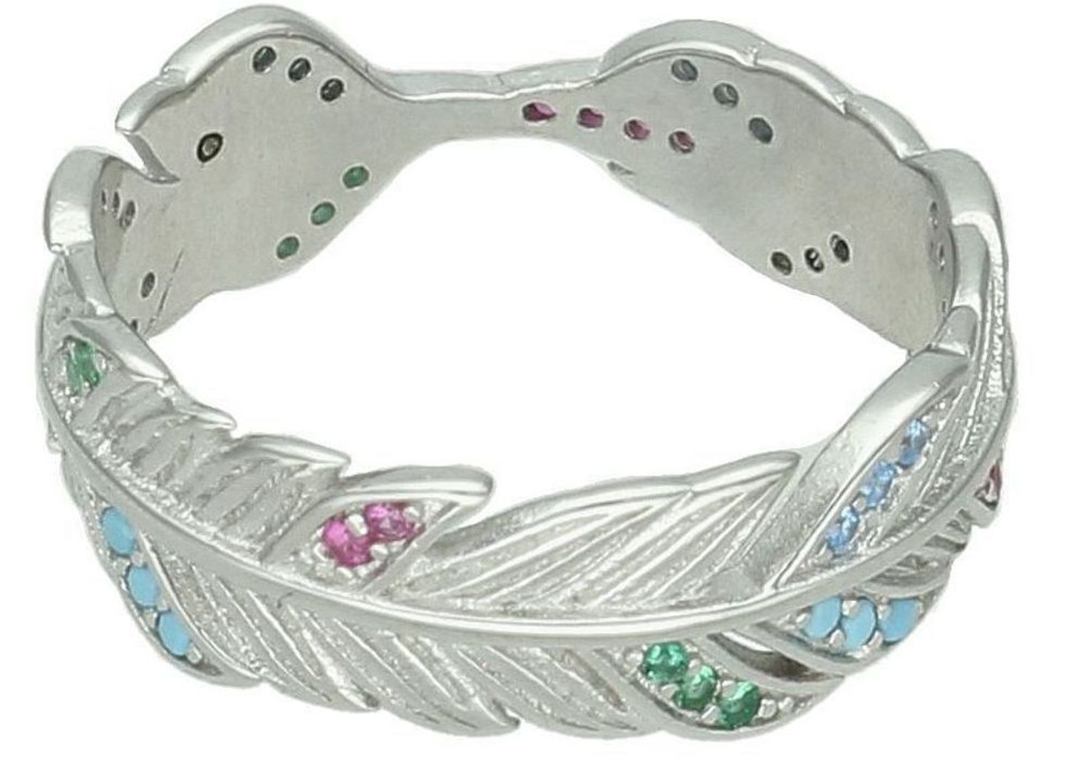 Srebrny pierścionek damski 925 pióro liść z kolorowymi cyrkoniami  DIA-PRS-11607-925. Srebrny pierścionek damski. Pierścionek damski z cyrkoniami. Srebrny pierścionek obrączka. Srebrny pierścionek na prezent dla kobiety..jpg