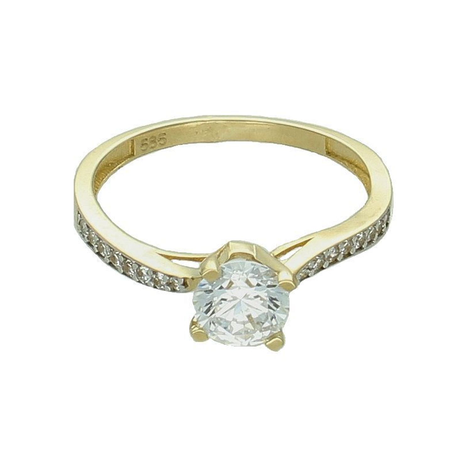 Złoty pierścionek damski 585 z wystającą cyrkonią zaręczynowy rozmiar 21 DIA-PRS-11932-585. Złoty pierścionek damski. Złoty pierścionek z cyrkoniami. Pierścionek złoty zaręczynowy. Pierścionek złoty próby 585. Złoty pierścionek na prez.jpg