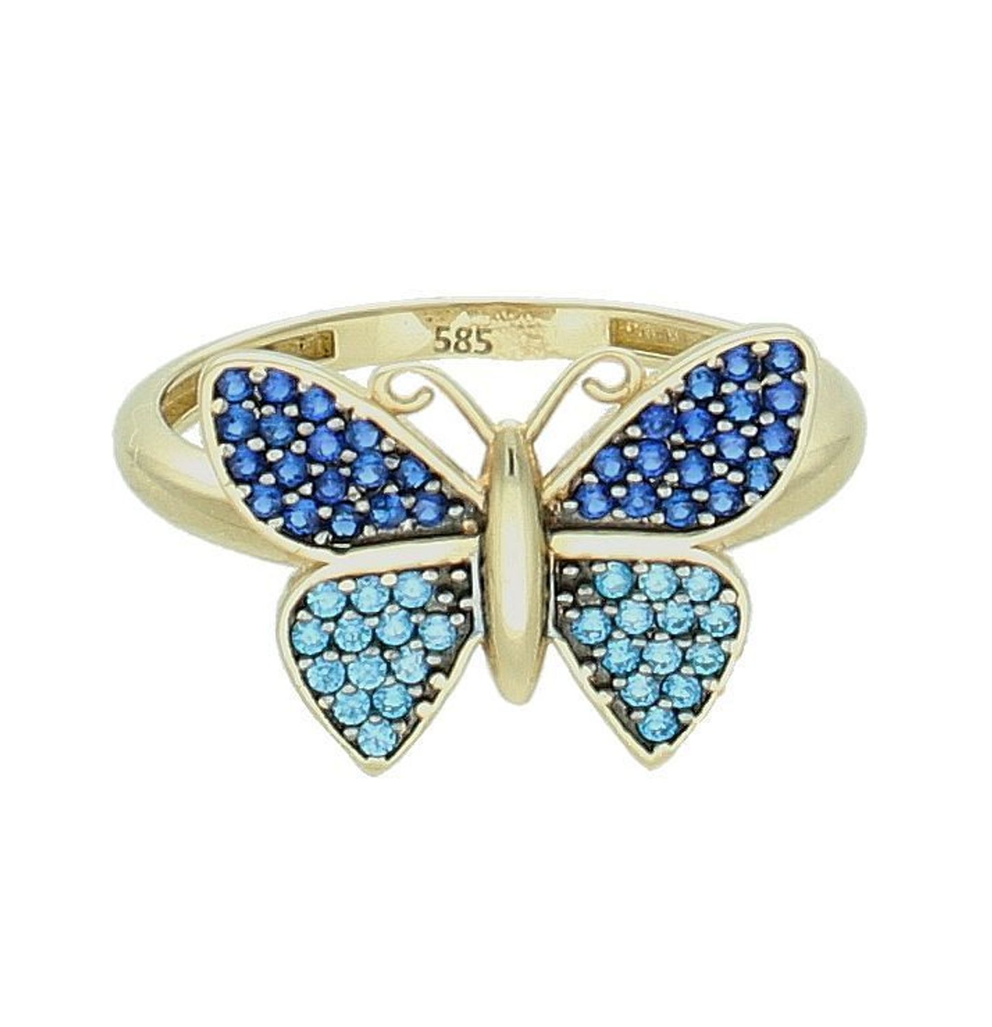 Złoty pierścionek damski 585 o wzorze motylka z niebieskimi cyrkoniami rozmiar 17 DIA-PRS-11933-585.jpg