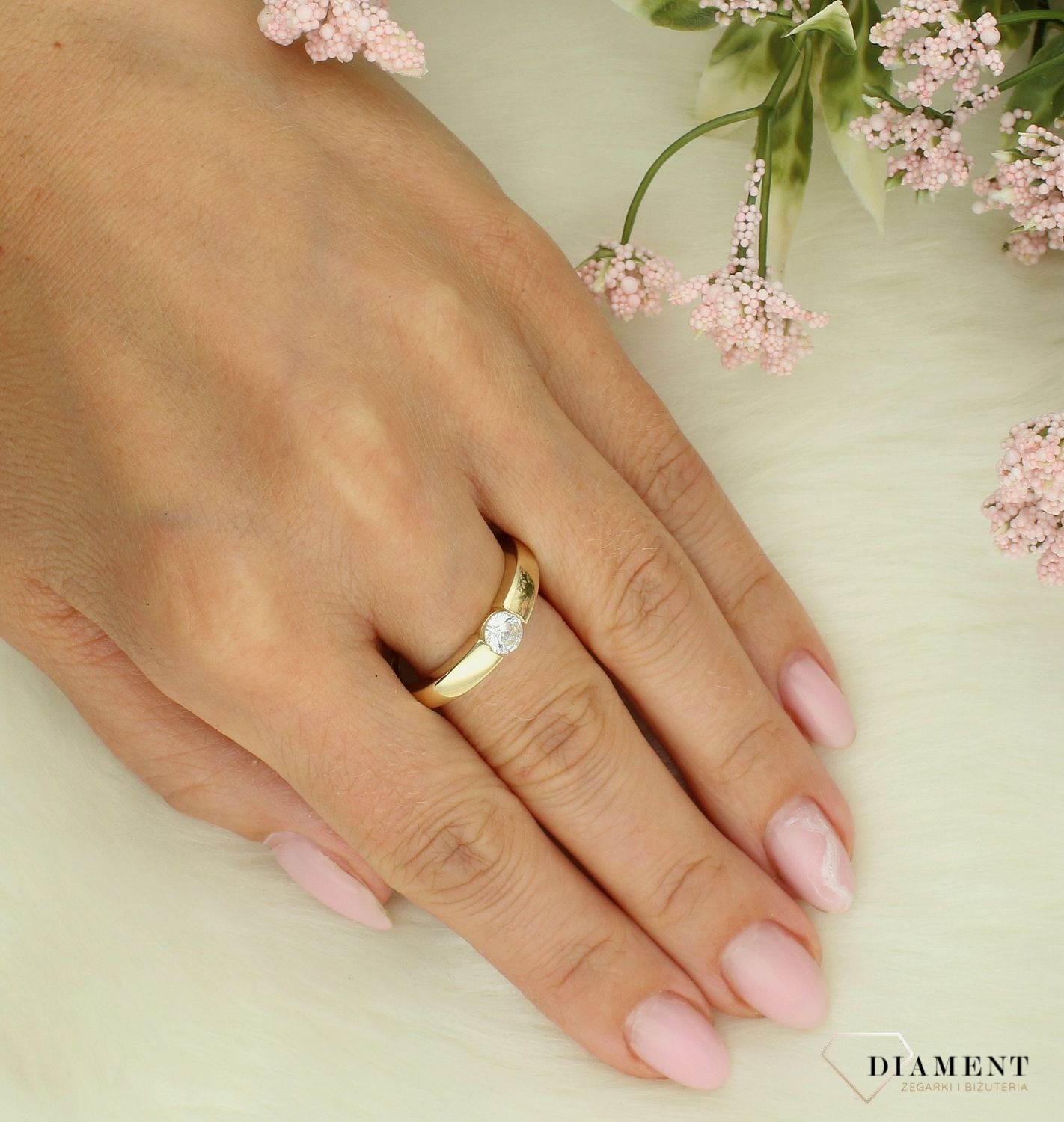 Złoty pierścionek damski 585 z cyrkonią zaręczynowy rozmiar 23 DIA-PRS-11935-585.jpg