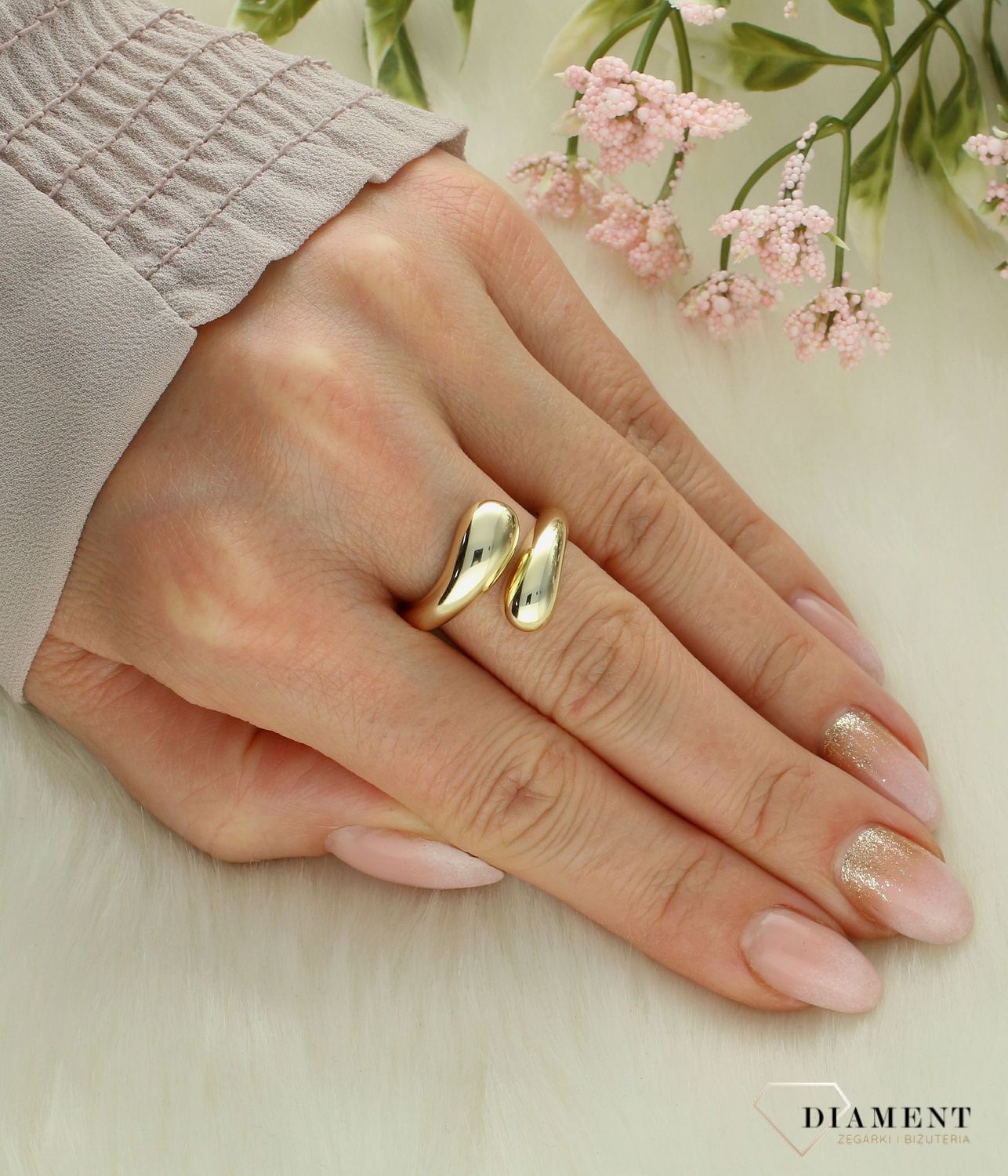 Srebrny pierścionek damski 925 pozłacane łezki wypukłe DIA-PRS-12275-925 2.jpg