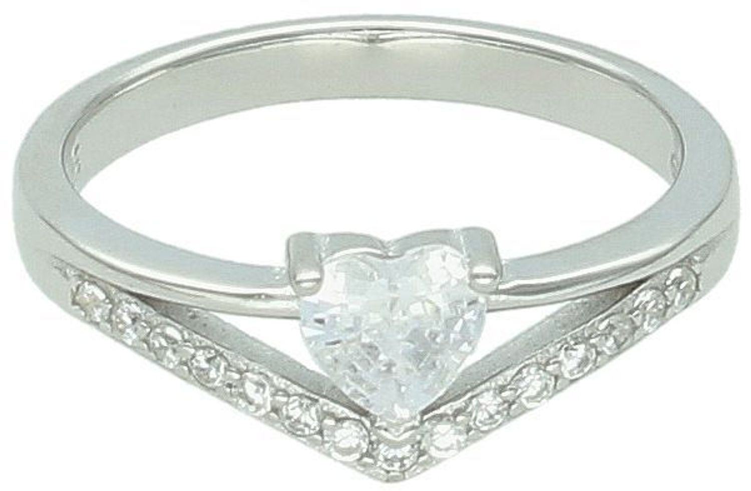 Srebrny Pierścionek z białą Cyrkonią w Kształcie Serca - Próba 925, DIA-PRS-12471-925.jpg