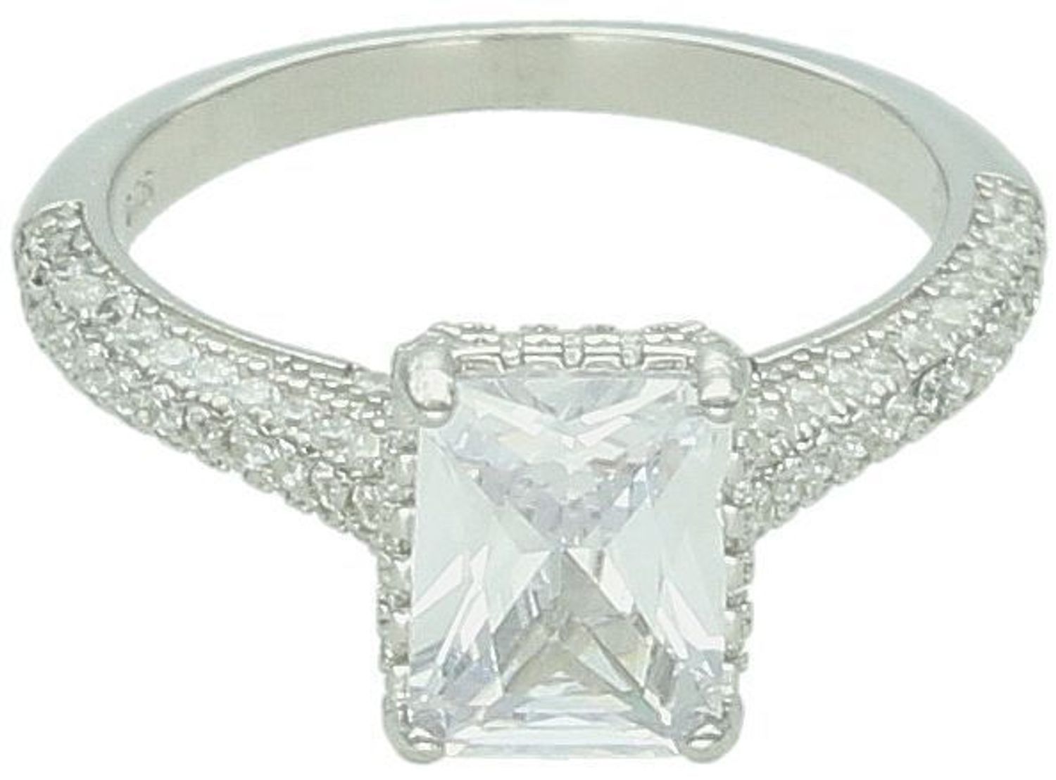 Srebrny Pierścionek z Białą Prostokątną Cyrkonią Próba 925, DIA-PRS-12473-925 Ag.jpg