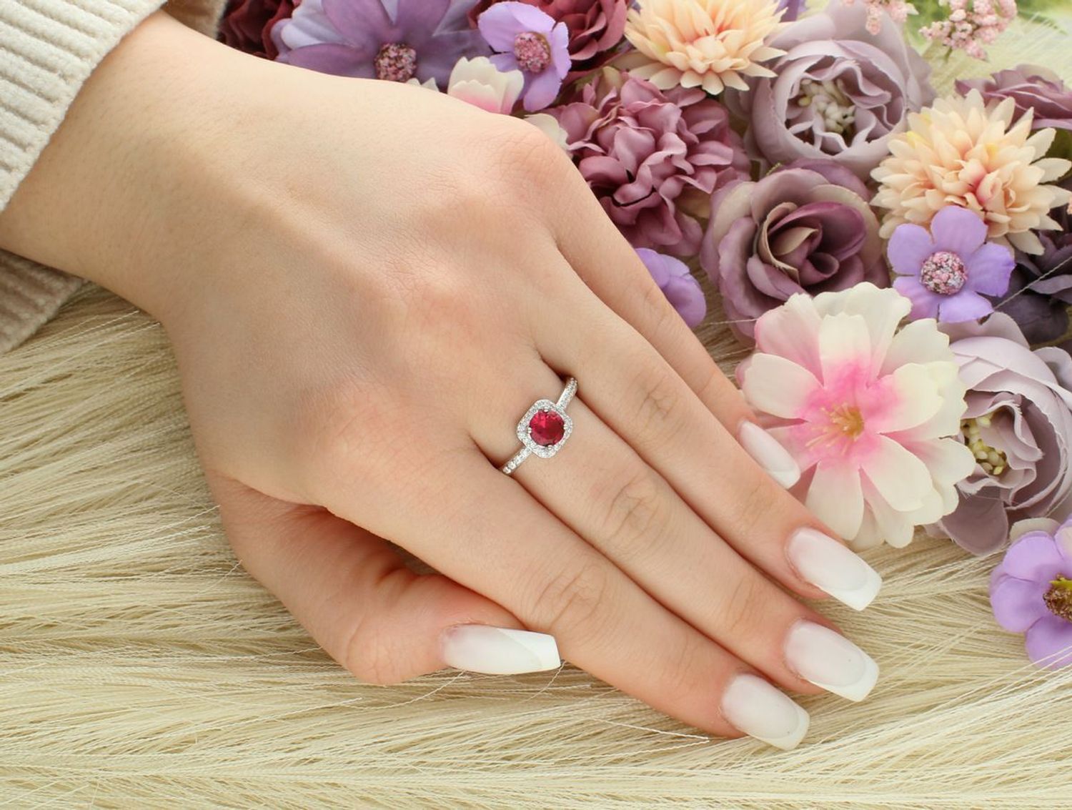 Srebrny Pierścionek z Czerwoną Cyrkonią - Próba 925, DIA-PRS-12474-925 Ag 925...jpg