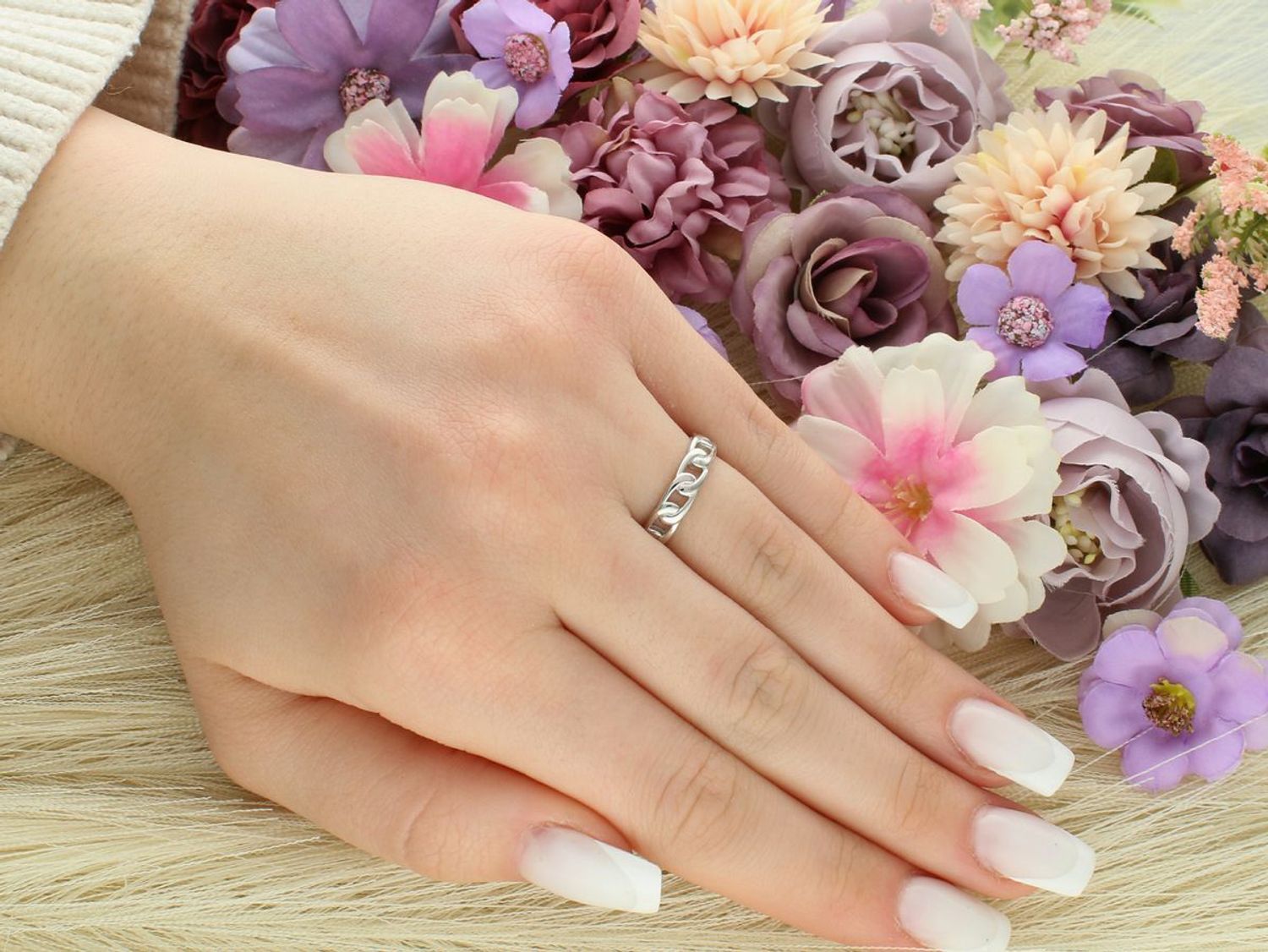 Srebrny Pierścionek obrączka plecione ogniwa, łańcuch, próba 925 DIA-PRS-12479-925.jpg