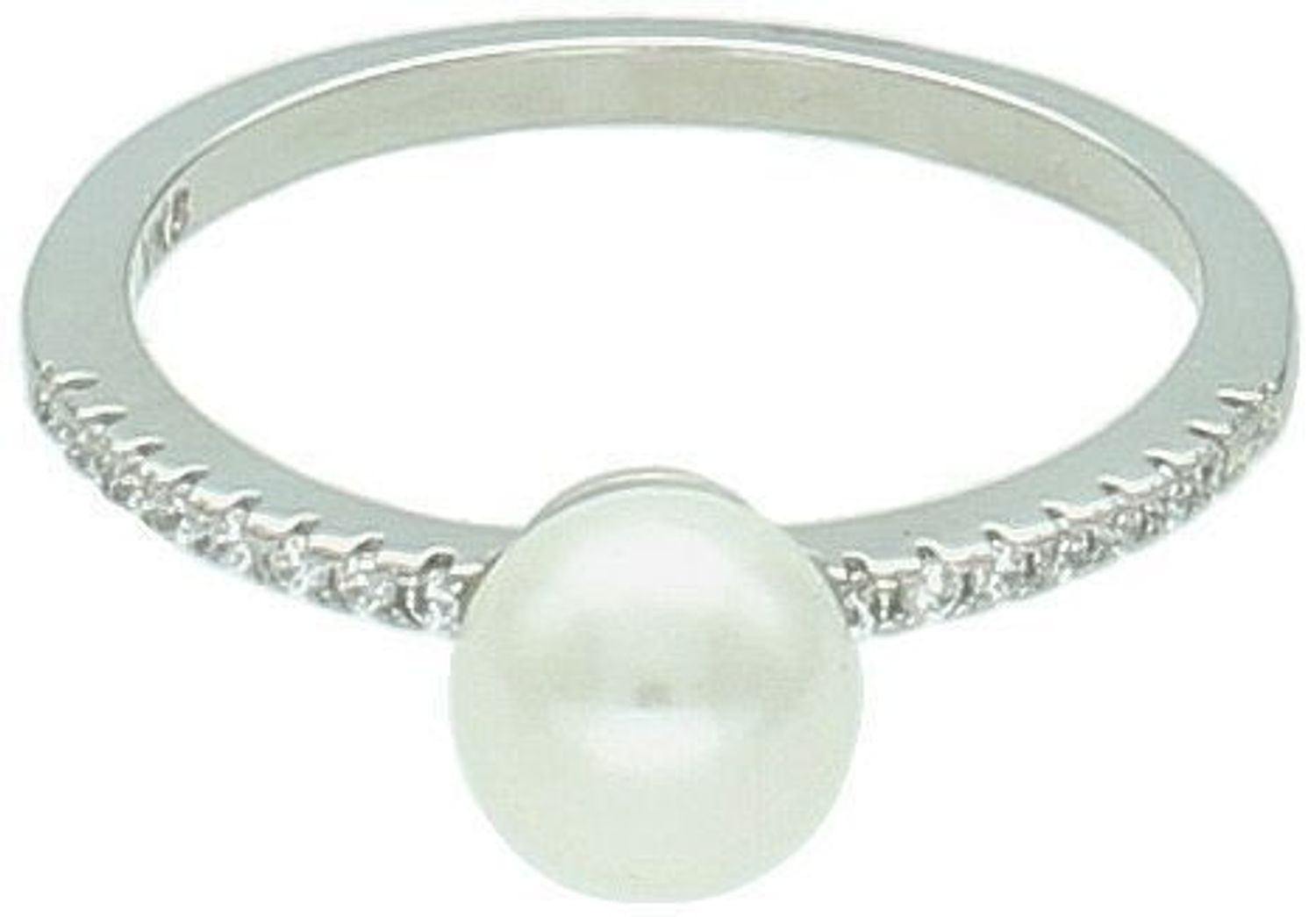 Pierścionek damski zdobiony z perłą i cyrkoniami próba 925, DIA-PRS-12823-925  Wykonany ze srebra próby 925, wyróżnia się szlachetnym wykończeniem oraz starannym zdobieniem.1.jpg