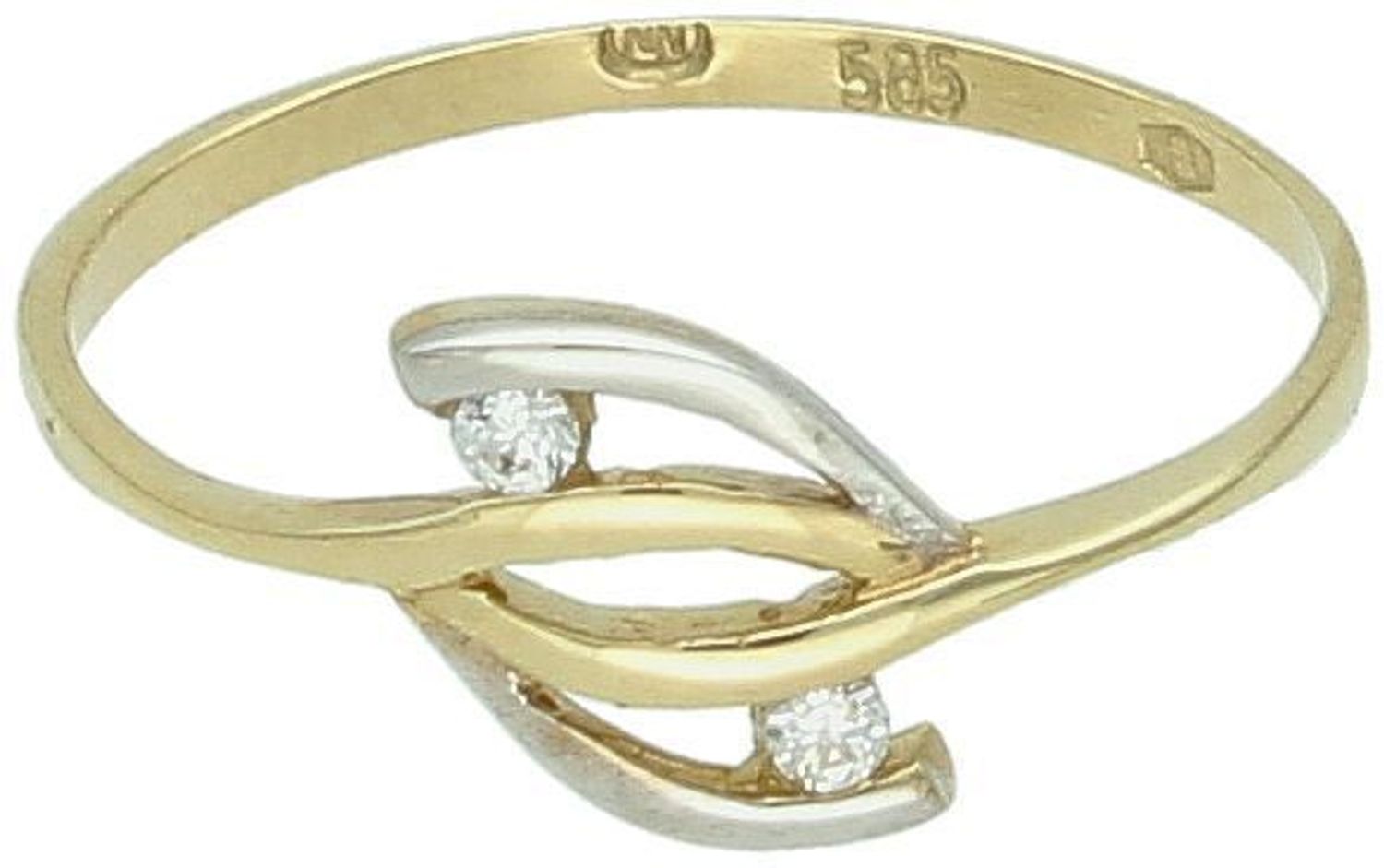 Złoty pierścionek próby 585 z białym złotem i cyrkoniami – model DIA-PRS-12982-585. Lekki, elegancki i kobiecy, idealny jako prezent lub pierścionek na co dzień.1.jpg