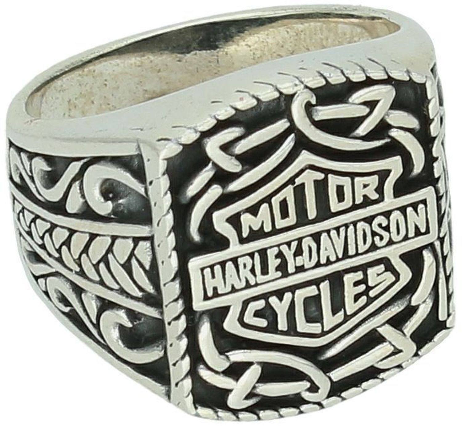 Pierścionek męski Harley-Davidson DIA-PRS-13026-925 ze srebra próby 925. Masywny sygnet 10,17 g, ozdoba 1,5 × 1,9 cm, szyna 5 mm. Rozmiar 18. Styl dla fanów wolności i motocykli.1.jpg