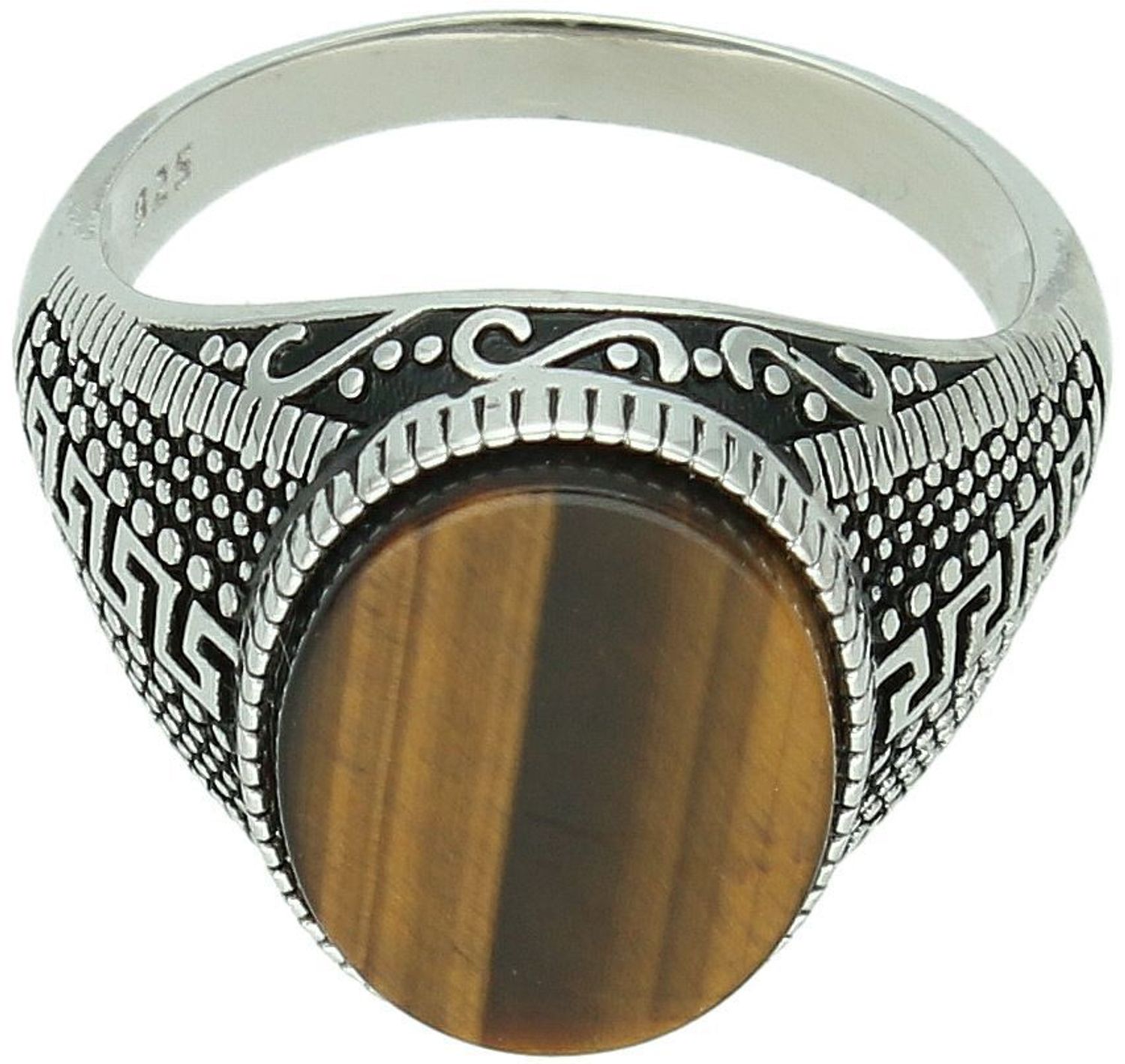 Damski srebrny pierścionek DIA-PRS-13031-925 z tygrysim okiem. Naturalny kamień 17 x 15 mm, szyna 3 mm, próba 925 – klasyka z nutą natury.1.jpg