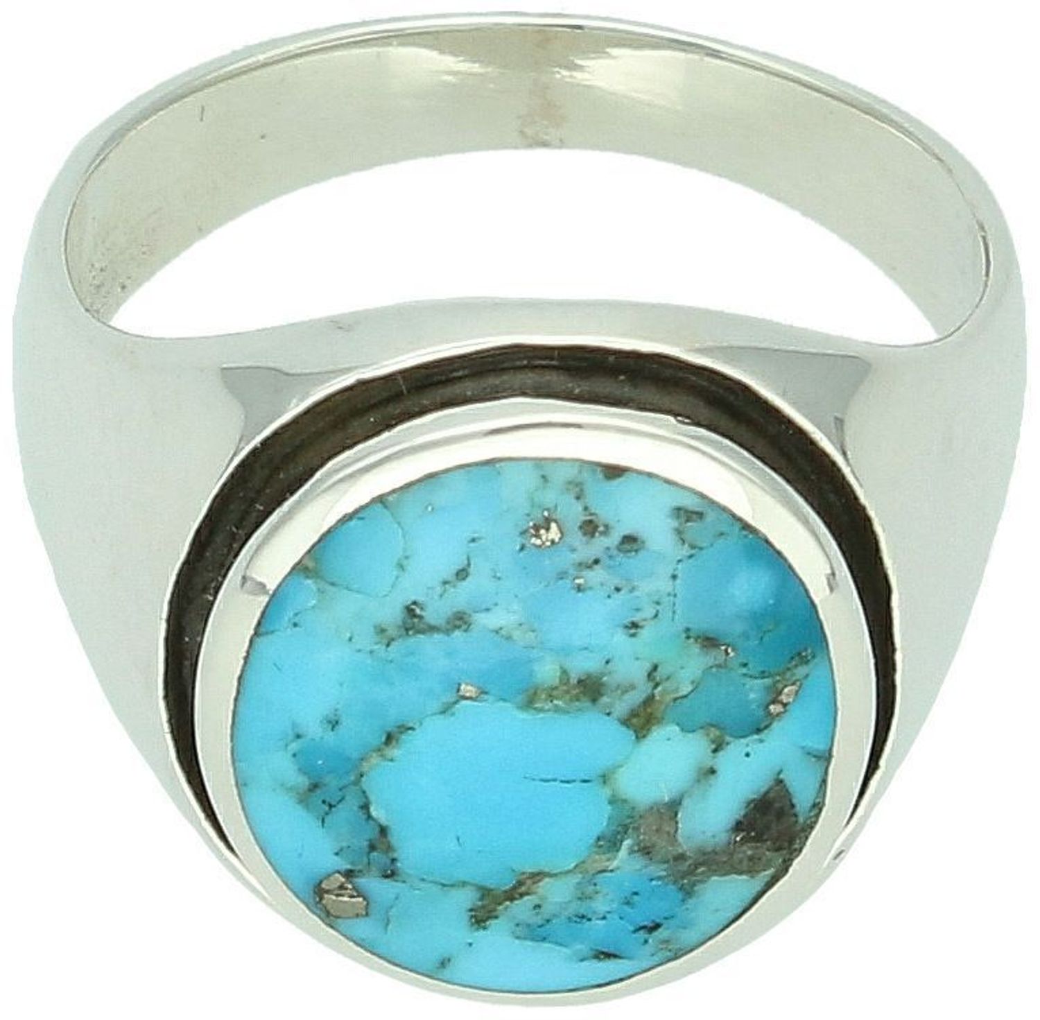 Srebrny pierścionek z naturalnym turkusem. Ag 925, ozdoba 1,7x1,5 cm, szyna 3 mm, waga 8,81 g. Wyrazista biżuteria z kamieniem naturalnym dla kobiet z charakterem.1.jpg