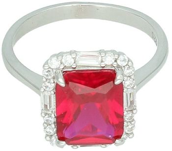 Srebrny pierścionek z czerwoną prostokątną cyrkonią i białymi zdobieniami. Waga 3,50 g, szyna 2 mm, ozdoba 1,2 × 1,3 cm. Styl glamour i elegancja w jednym.1.jpg