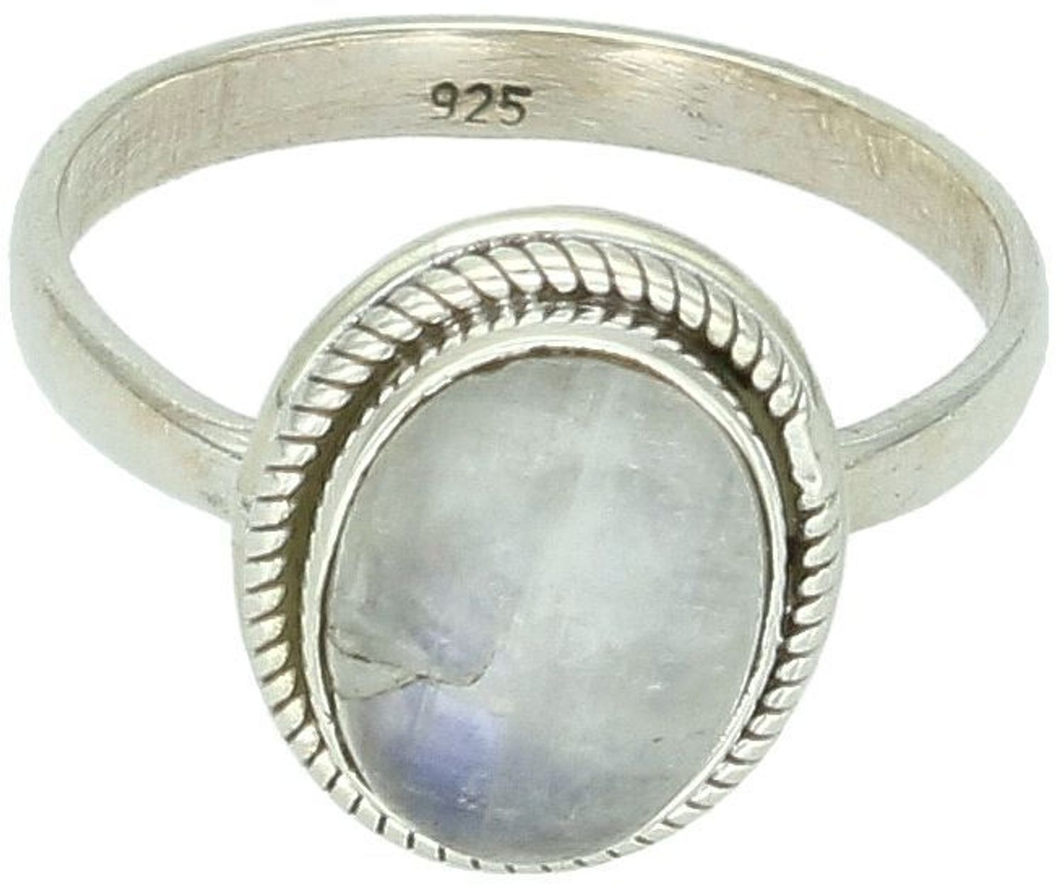 Elegancki pierścionek srebrny z owalnym kamieniem księżycowym. Wymiary 1,3 × 1,1 cm, szyna 2 mm, waga 3,21 g. Idealny wybór dla kobiet ceniących subtelność i symbolikę natury.1.jpg