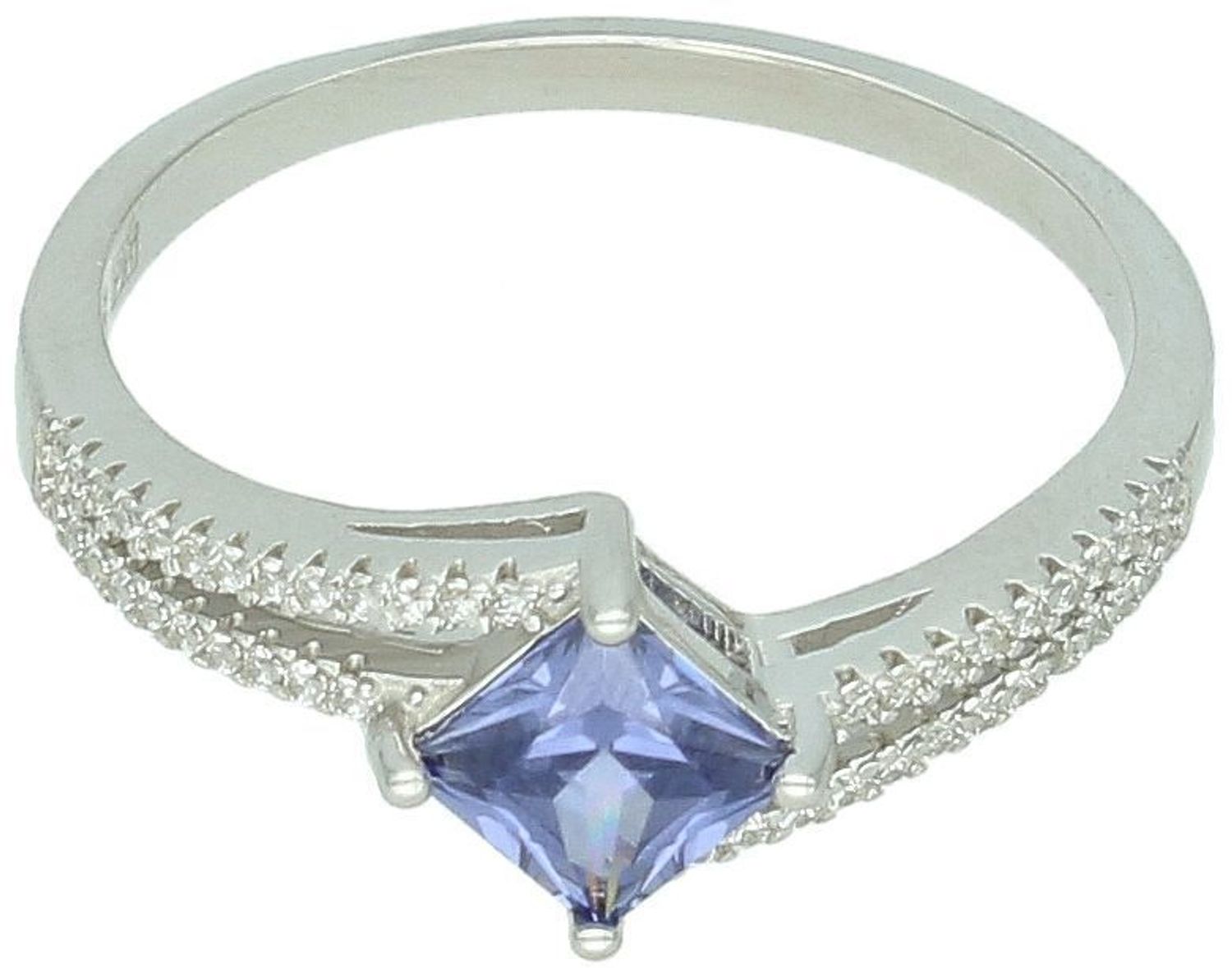 Srebrny pierścionek damski Ag 925 z niebieską i białymi cyrkoniami. Element ozdobny 9x8 mm, waga 3,50 g. Idealny do codziennych i wieczorowych stylizacji.1.jpg