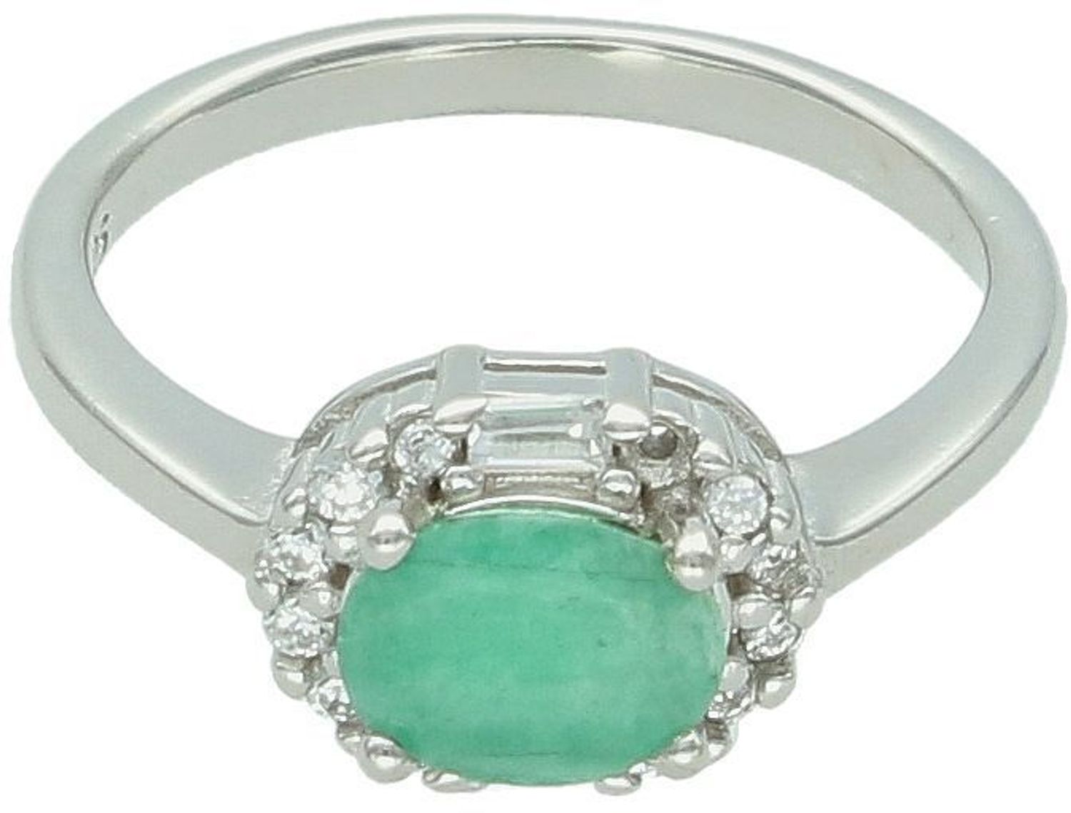 Pierścionek damski srebrny próby 925, model DIA-PRS-13077-925. Szmaragd z cyrkoniami, rozmiar 13. Waga 2,97 g, element ozdobny 8 mm x 1,0 cm, szyna 2 mm.1.jpg